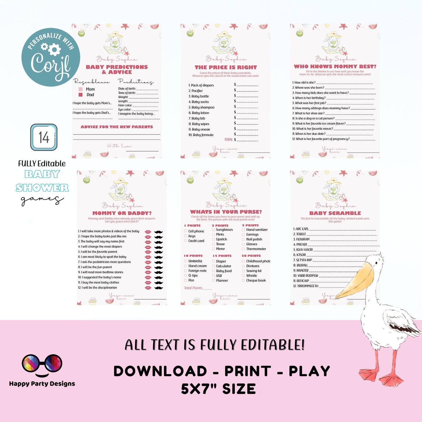 Editable pool baby bash games bundle | Digital pool party baby shower games | Baby Girl | Pool baby showery | Summer baby #B2