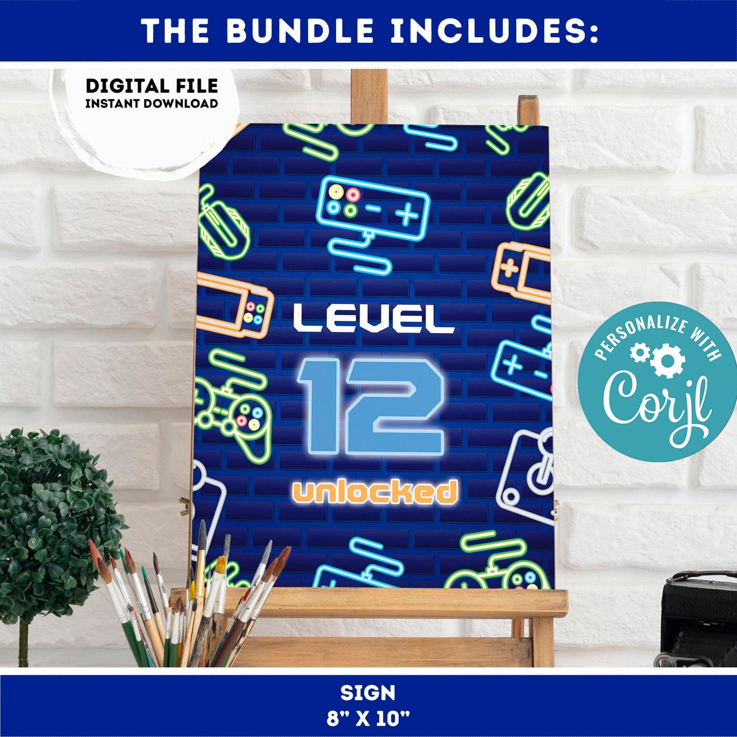 EDITABLE video gamer invitation bundle | birthday banner, cupcake toppers, thank you tag, sign | birthday | gamer party | teens party #K50