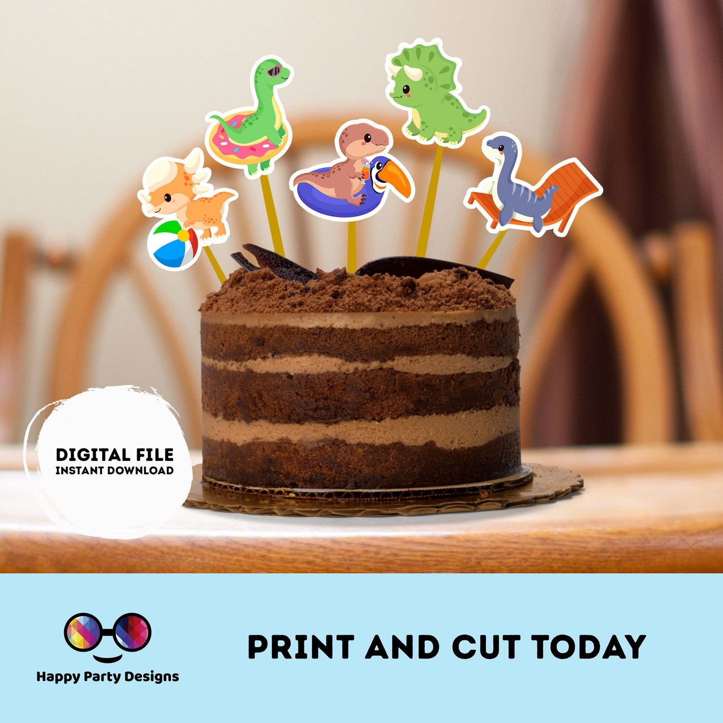 PRINTABLE Dinosaur Pool Party Cake Toppers | Dinosaur Pool Party Birthday Party Cake Toppers | Dino Party Cake Toppers Centerpieces #K83