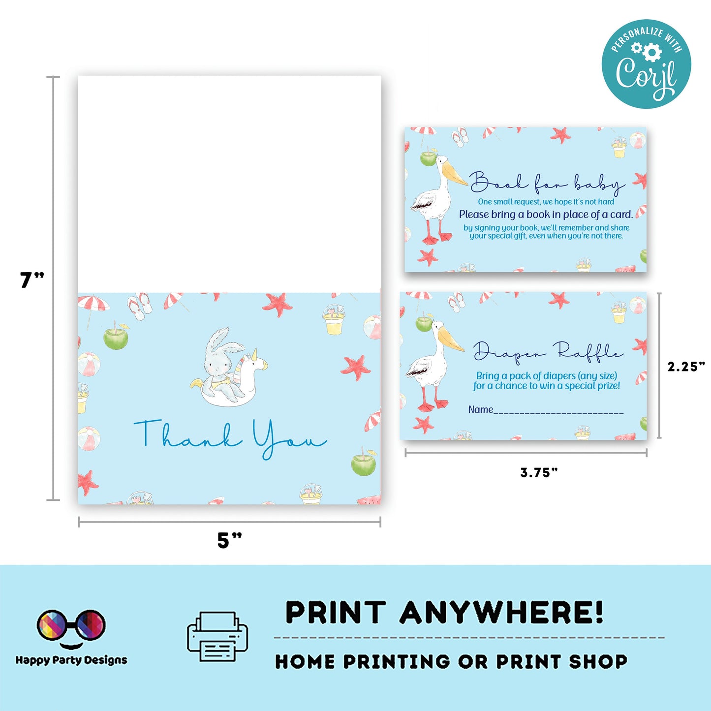 EDITABLE Pool Baby Bash invitation bundle | diaper raffle, books for baby, thank you tag, thank you card| Baby girl | Summer baby shower #B1