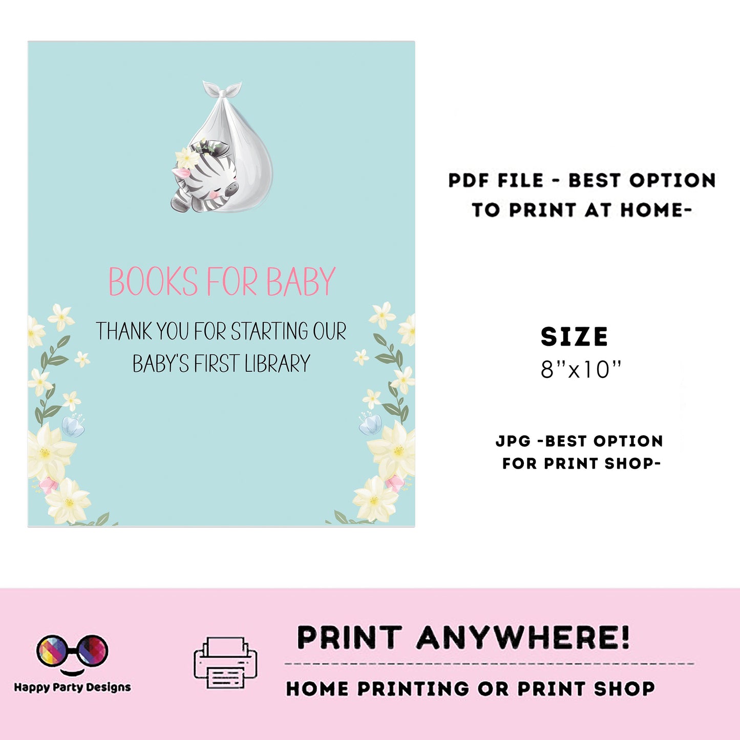 Books for baby Sign | Instant download | book for baby card | book request | baby girl | baby shower Sign | safari baby shower #B24