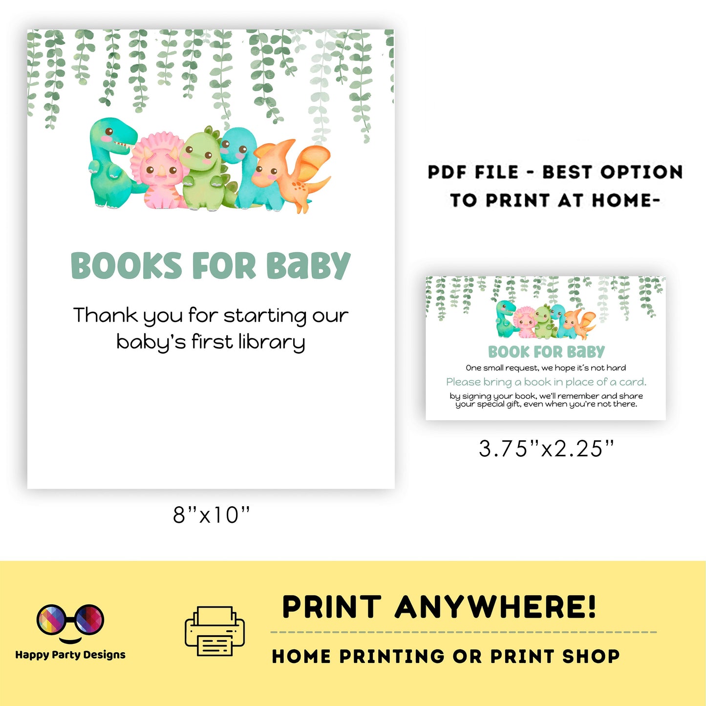 Neutral gender Books for baby Sign | Instant download | book request | baby girl, baby boy, baby shower Sign | dinosaur baby shower #B15