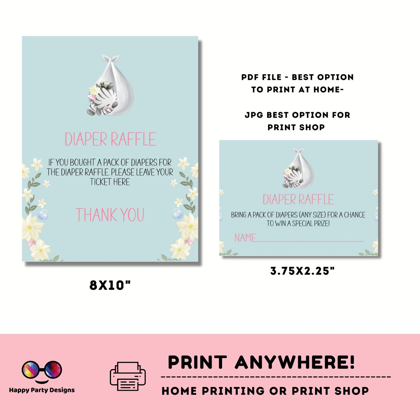 Zebra diaper raffle Sign | Instant download | diaper request | baby girl | baby shower Sign | safari baby shower #B24