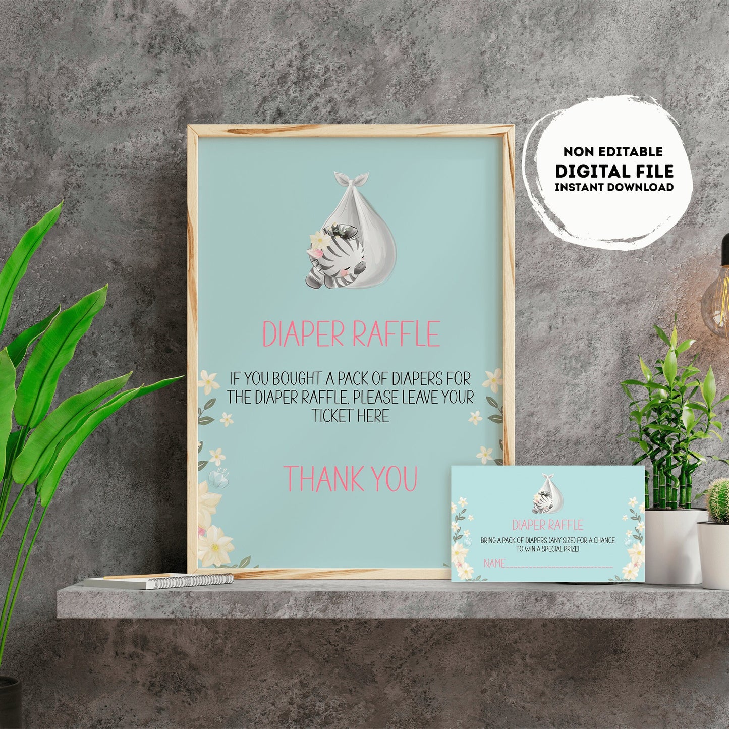 Zebra diaper raffle Sign | Instant download | diaper request | baby girl | baby shower Sign | safari baby shower #B24