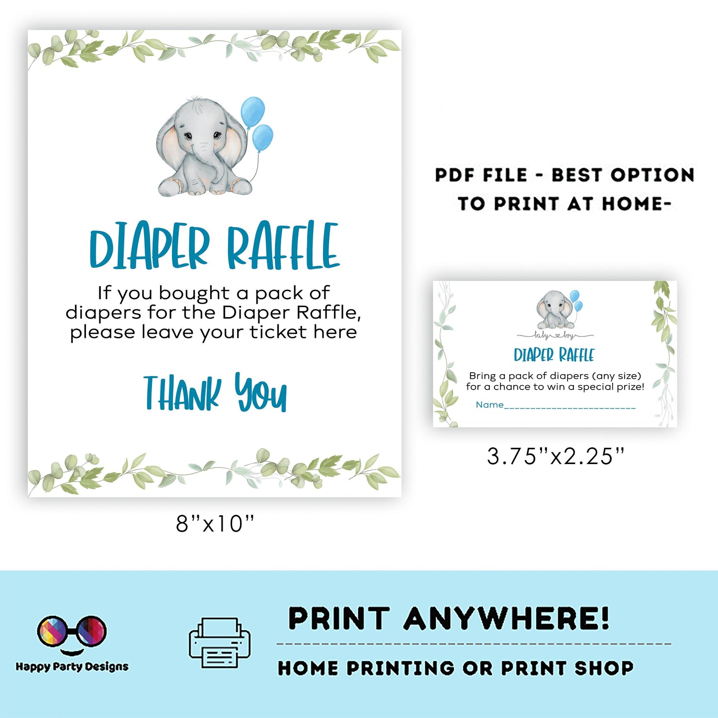 Elephant baby shower diaper raffle Sign | Instant download | diaper request | baby boy | baby shower Sign | elephant baby shower #B18