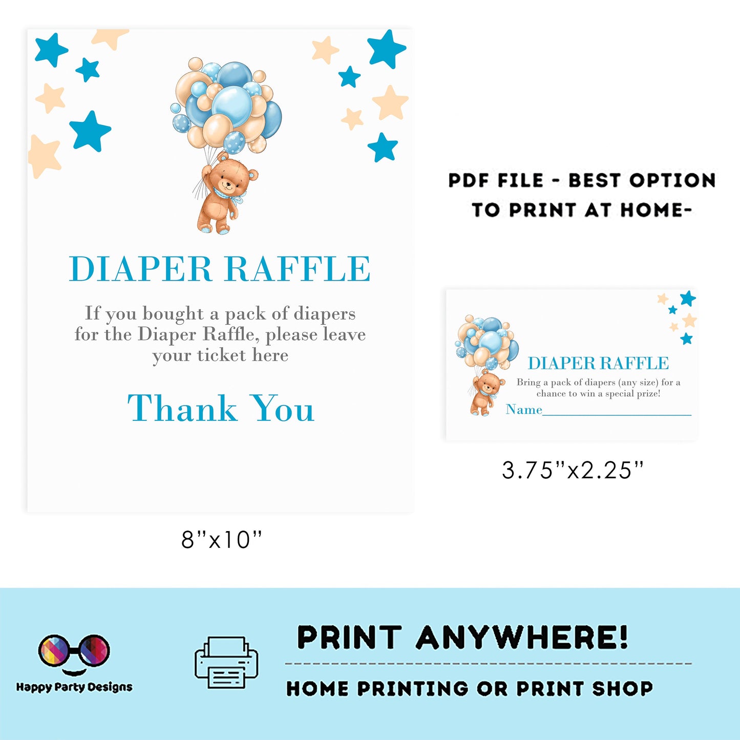 Teddy bear baby shower diaper raffle Sign | Instant download | diaper request | baby boy | baby shower Sign | teddy bear baby shower #B22
