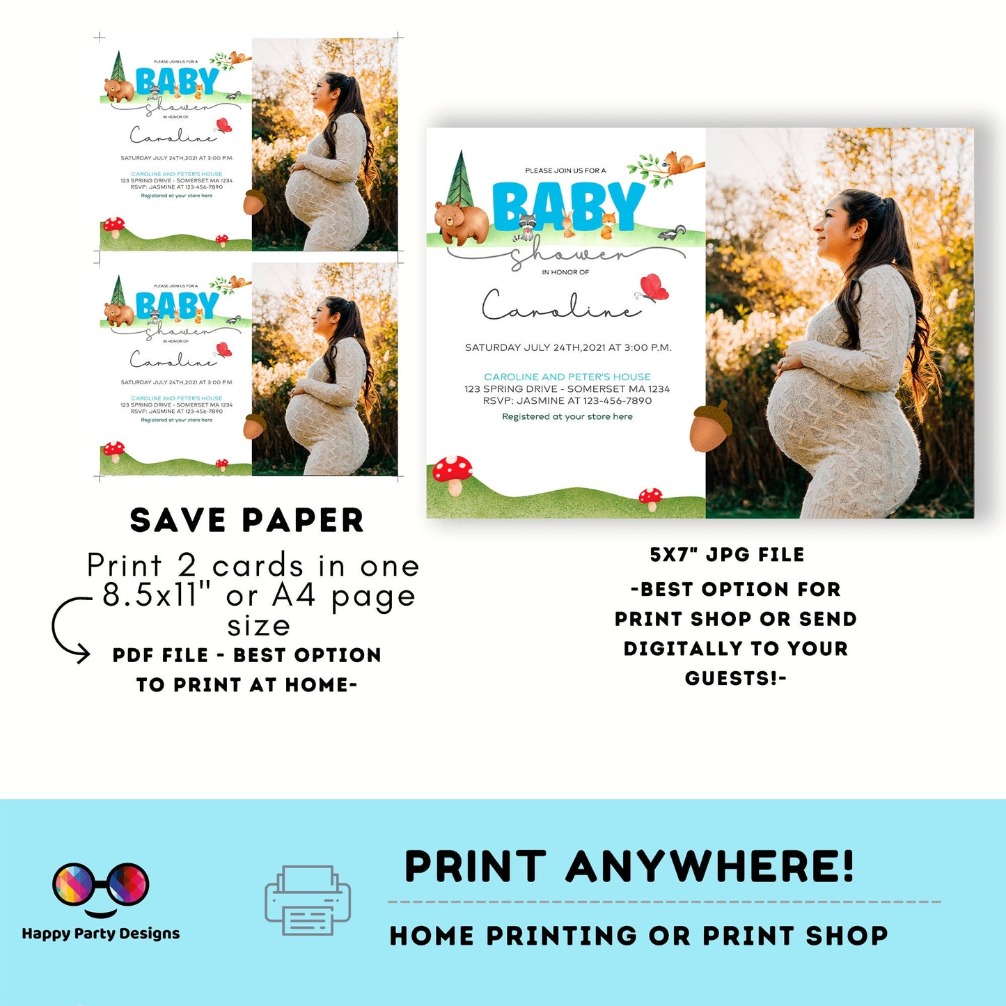 EDITABLE woodland baby shower invitation | woodland Invitation with picture | Baby Shower | Instant Download | boy baby shower #B16