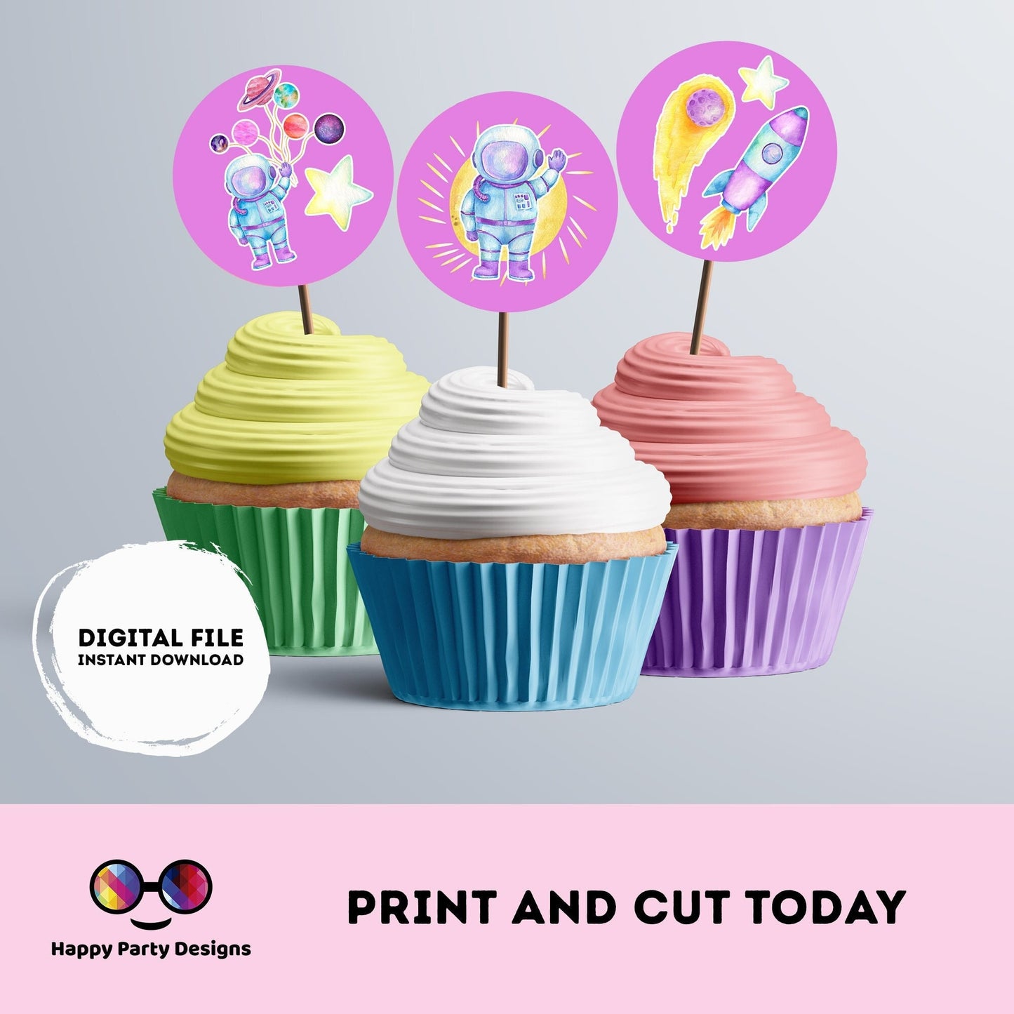 Instant Download First Trip Around the Sun cupcake toppers | Outer Space birthday | Astronaut Birthday Party | Outer Space stickers #K57
