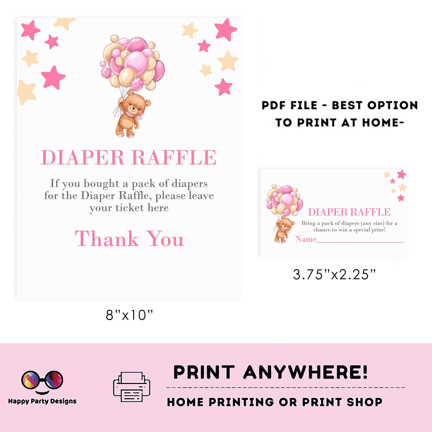 Teddy bear baby shower diaper raffle Sign | Instant download | diaper request | baby girl | baby shower Sign | teddy bear baby shower #B21