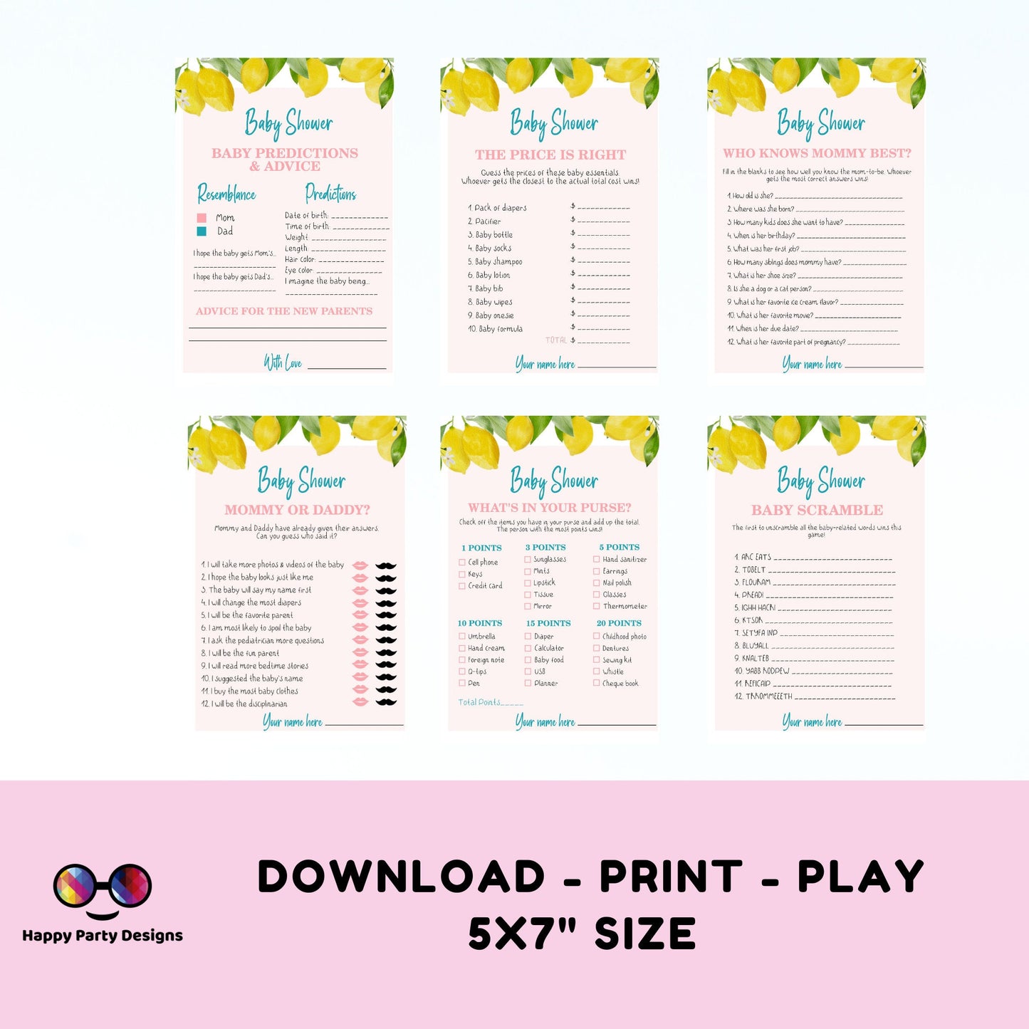 Instant lemon baby shower games bundle | lemons baby shower games | Baby girl | summer baby shower | lemon baby shower games #B8
