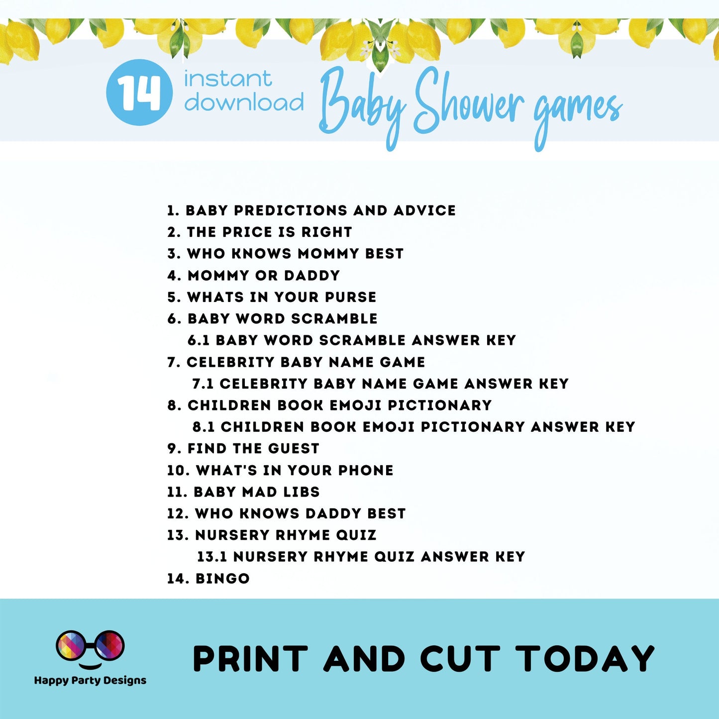 Instant lemons games bundle | lemon baby shower games | Baby boy | summer baby shower | lemons baby shower games | summer games #B9
