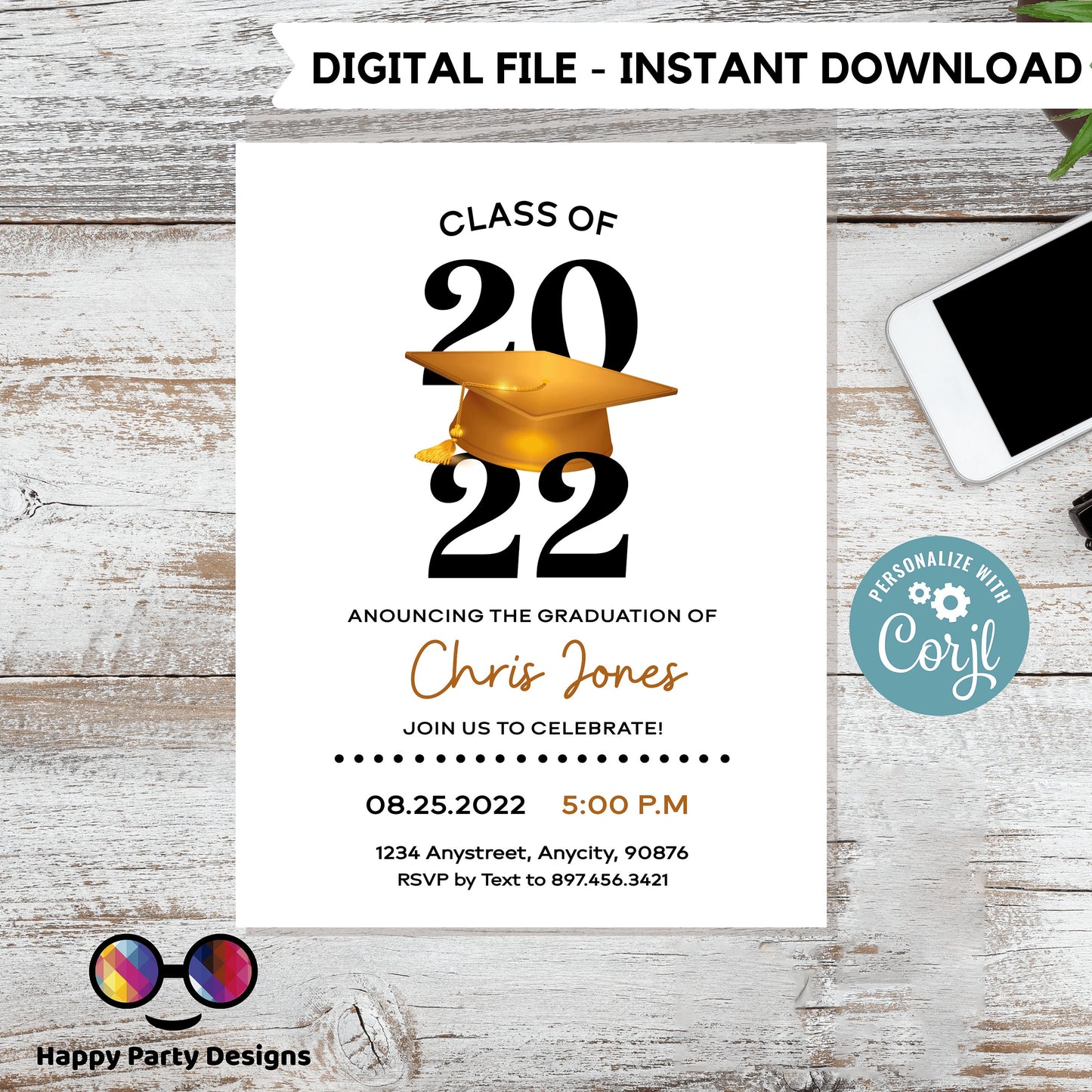 Graduation cap Invitation editable invitation | Graduation Party Text Invite | graduation hat | Phone Invitation | Grad Party Invites #A3