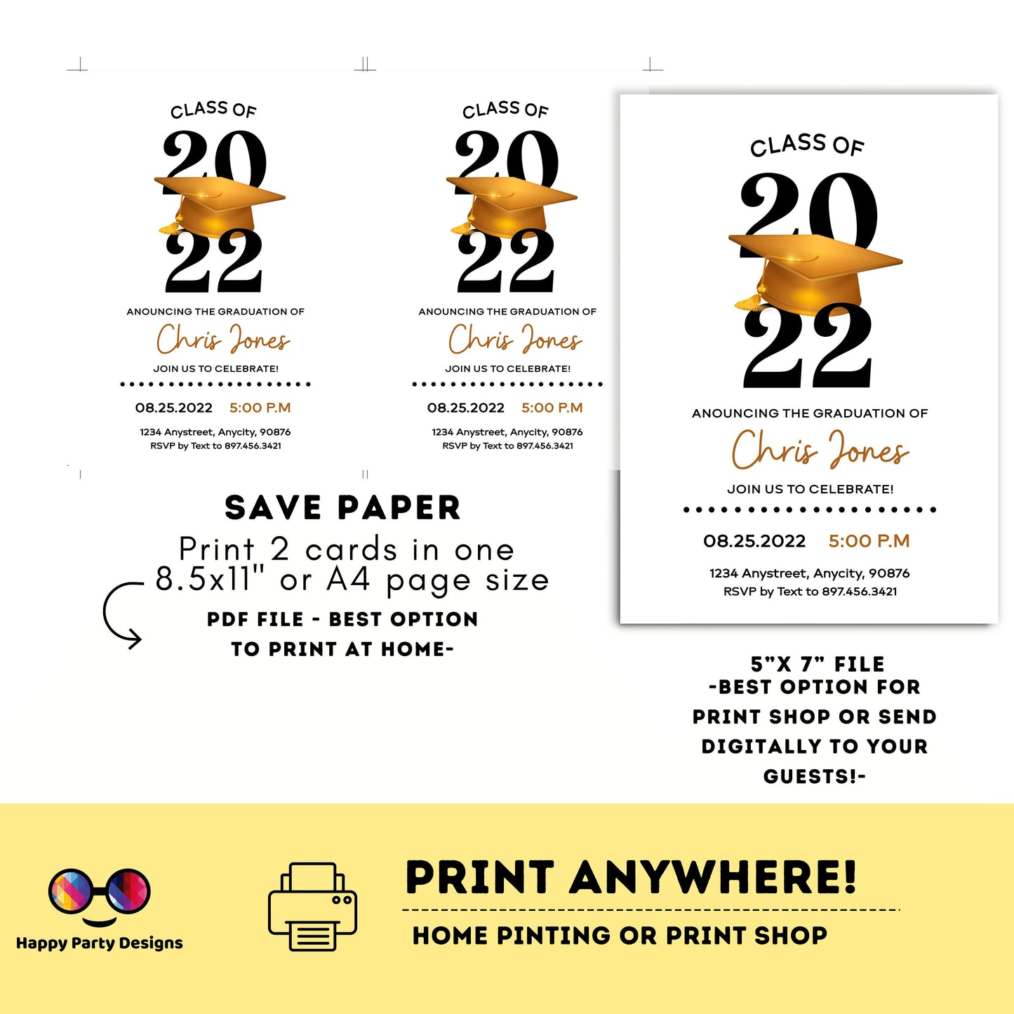 Graduation cap Invitation editable invitation | Graduation Party Text Invite | graduation hat | Phone Invitation | Grad Party Invites #A3