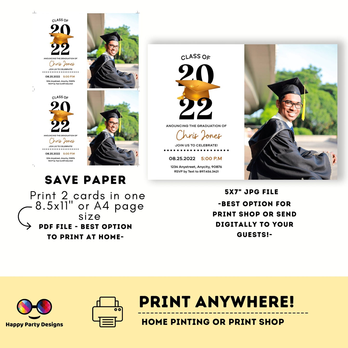 Graduation Invitation editable invitation with picture | Graduation Party Text Invite | graduation hat | Phone Invitation | Grad Party #A3