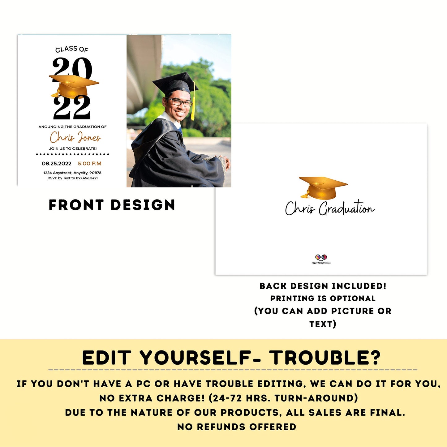 Graduation Invitation editable invitation with picture | Graduation Party Text Invite | graduation hat | Phone Invitation | Grad Party #A3