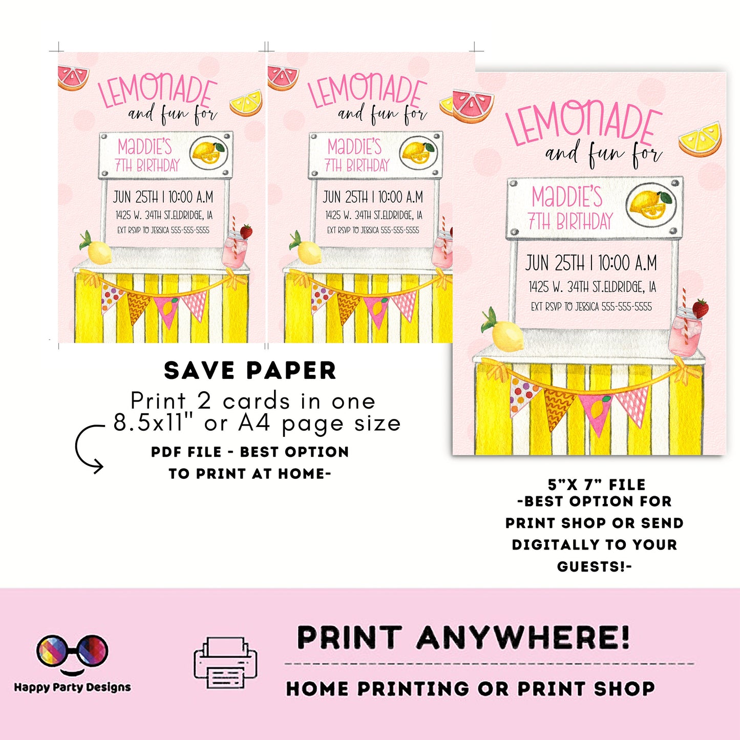 Editable Lemonade Invitation | Lemonade Birthday Invitation | Garden Birthday Party | Lemonade Stand Birthday | Girl Birthday #K100