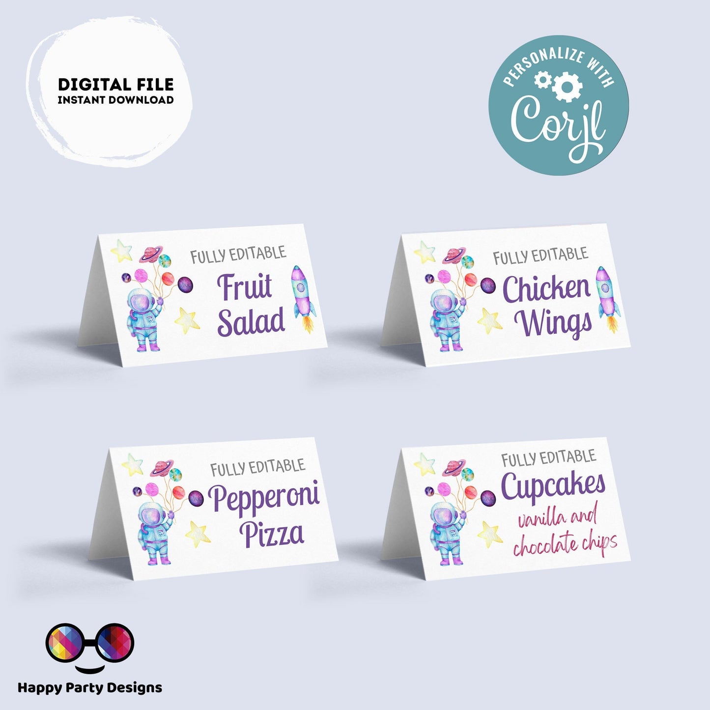 First Trip Around the Sun Birthday food tent | Outer Space Party | buffet labels | Astronaut birthday party |food label editable online #K57