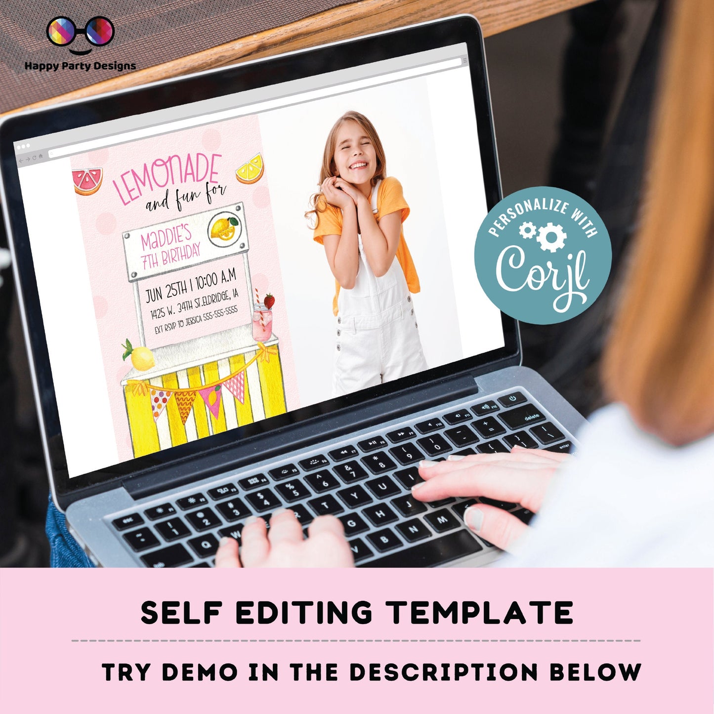 Editable Lemonade Invitation with picture | Lemonade Birthday Invitation | Garden Birthday Party | Lemonade Stand invite | Girl #K100