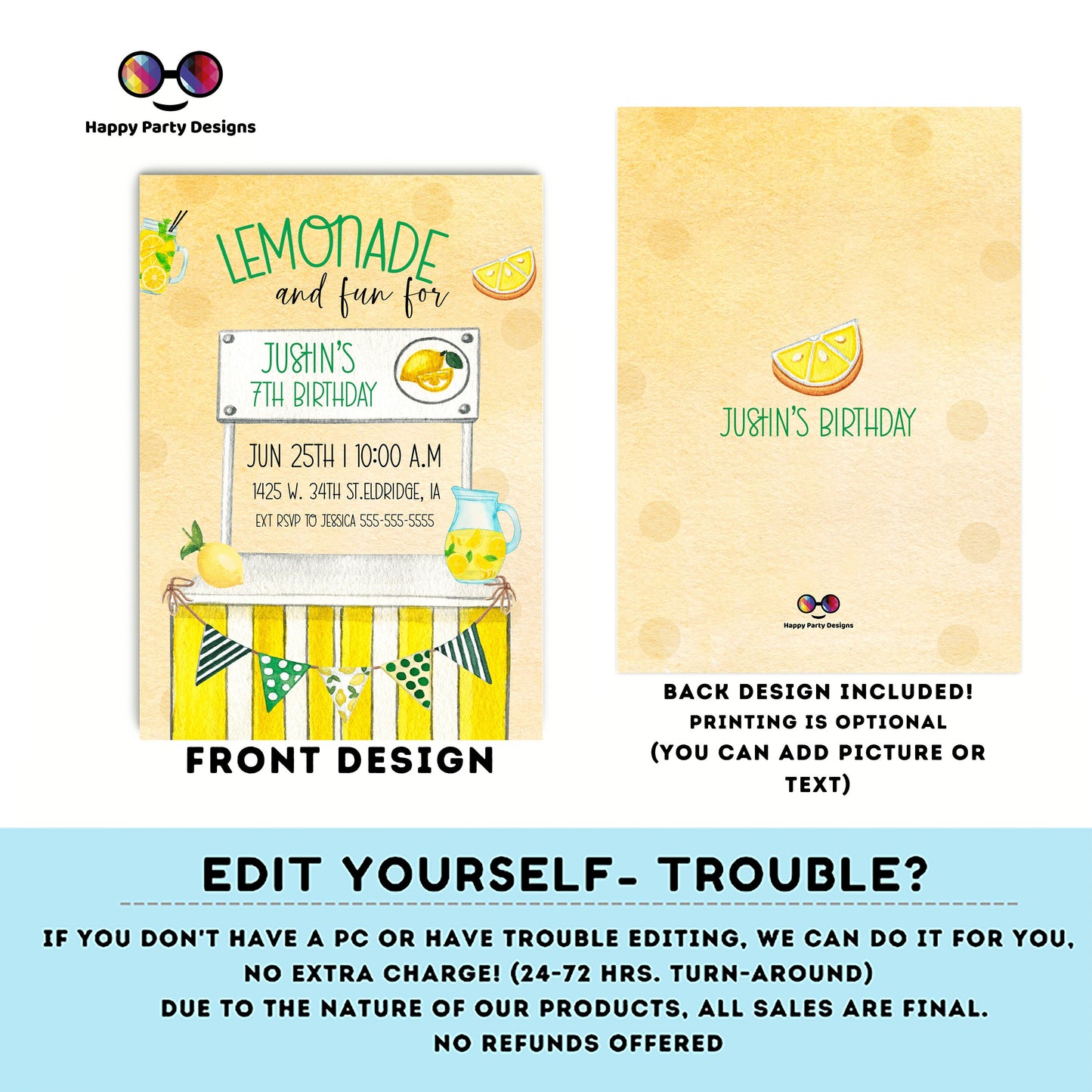 Editable Lemonade Invitation | Lemonade Birthday Invitation | Garden Birthday Party | Lemonade Stand Birthday #K101