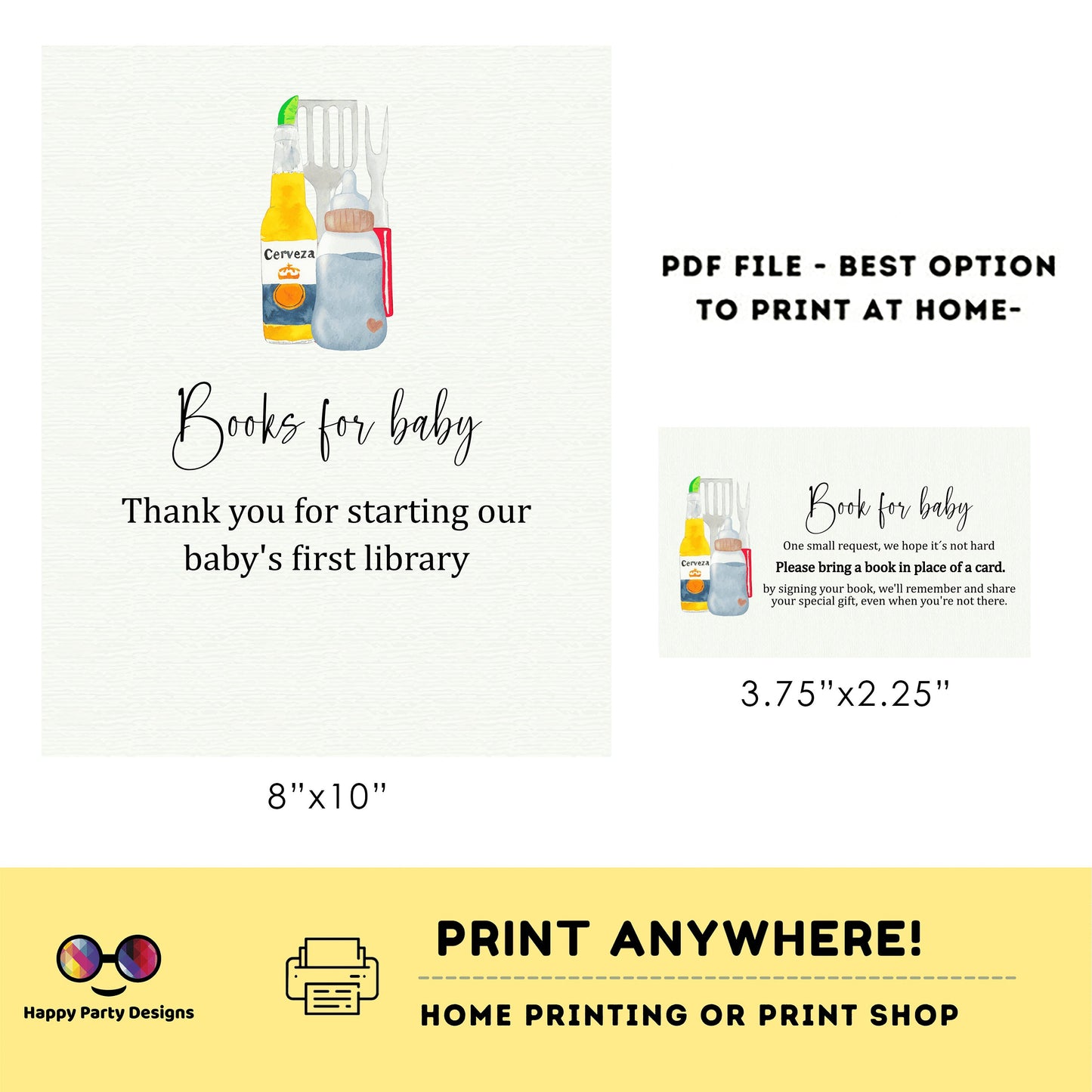 BBQ and bottles baby shower | Neutral gender Books for baby Sign | Instant download | book request | baby shower Sign | #B25