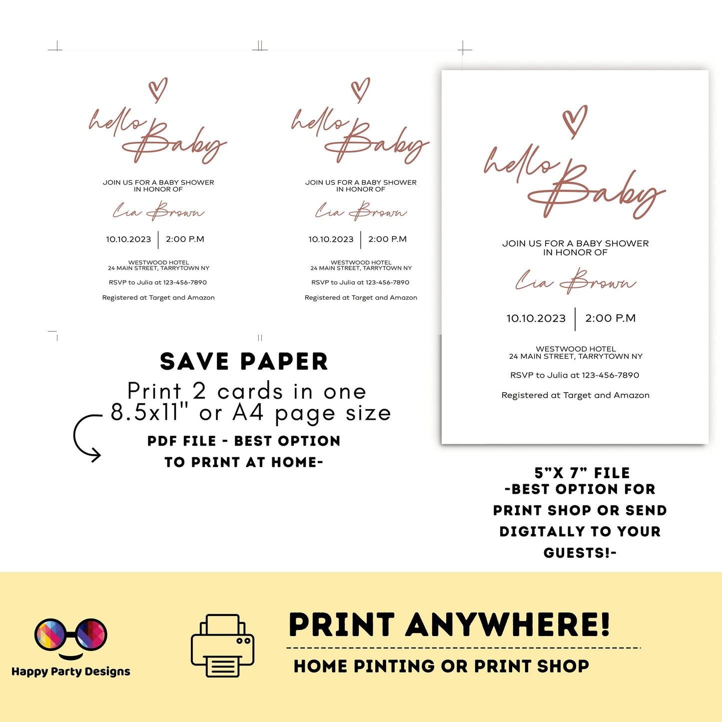 Editable Minimalist Baby Shower Invitations | boho baby boy | baby girl | gender neutral shower | Oh Baby Minimalist Baby Shower Invite #B20