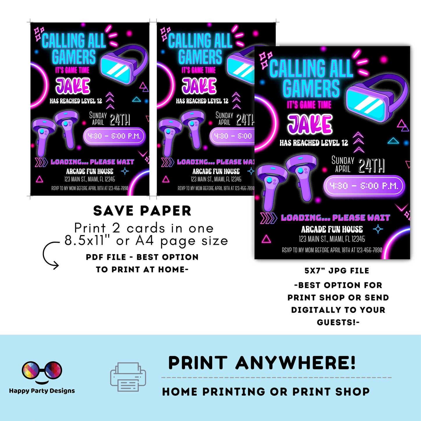 Editable Video Game Invitation | Gamer Invitation | Video Game Invitation | Video Game Birthday | Game Party | Gaming Party Invite | #K104