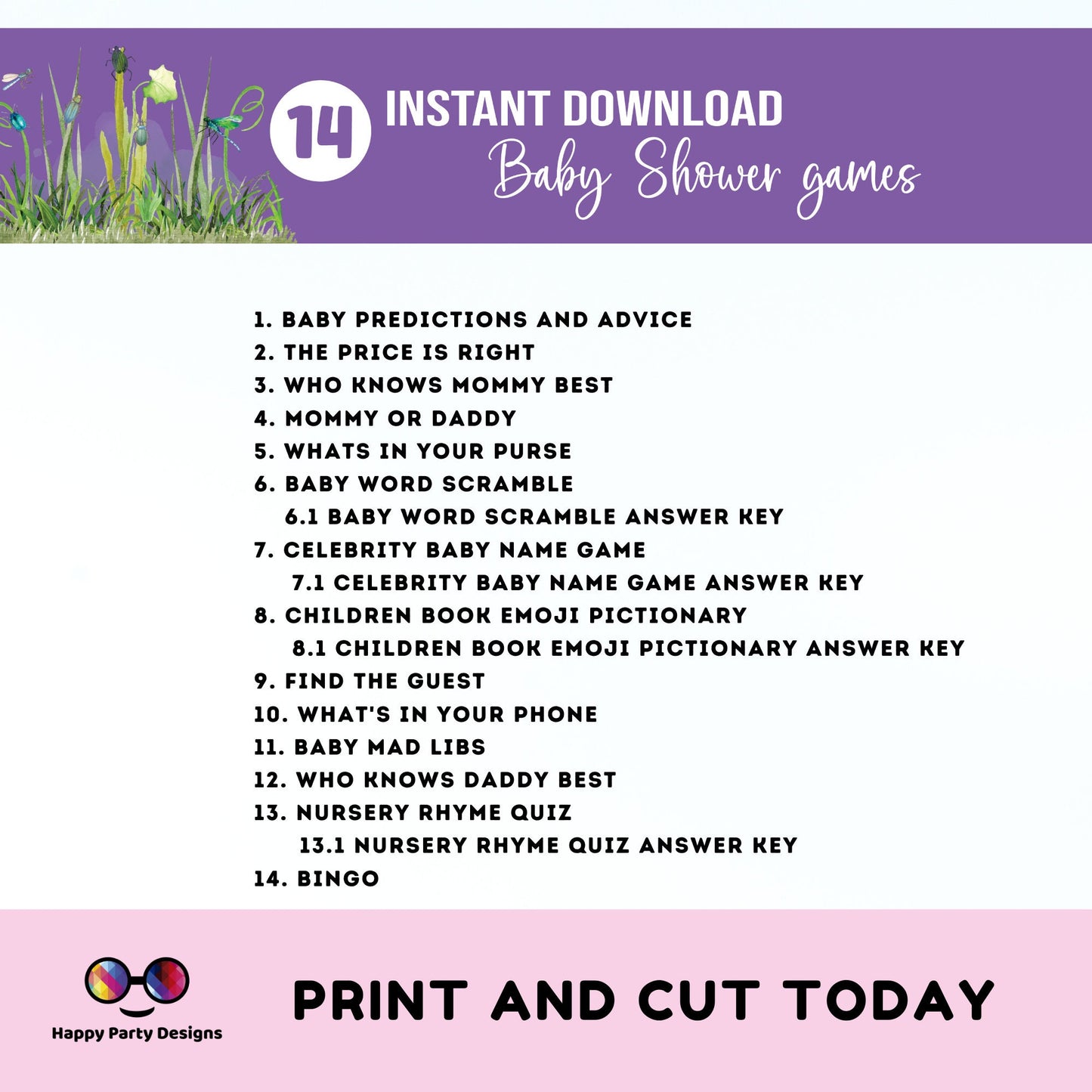 Instant baby insect games bundle | baby shower games | Baby girl | green baby shower | bugs baby shower games #B27