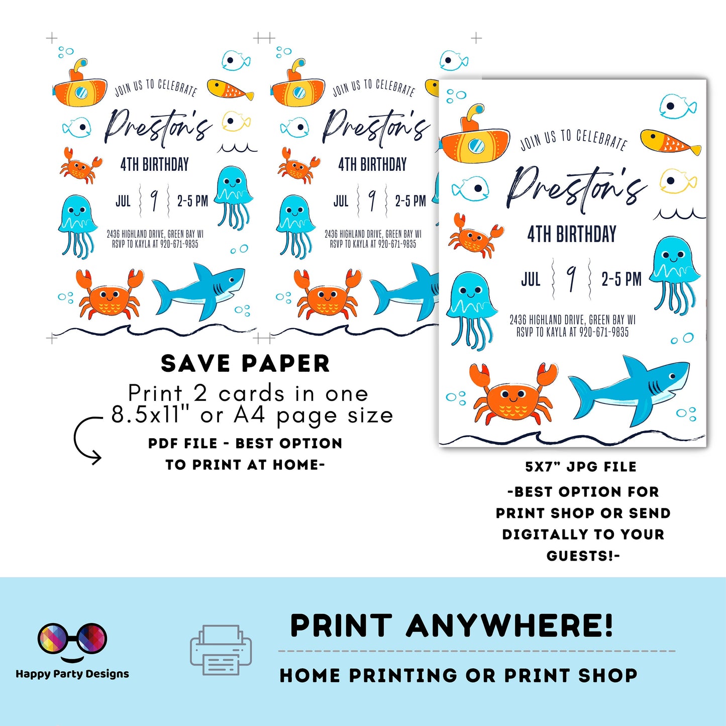 Ocean Invitation | Editable Ocean Invitation | under the sea party | under the sea Evite | boy birthday | any age | editable on line #K106