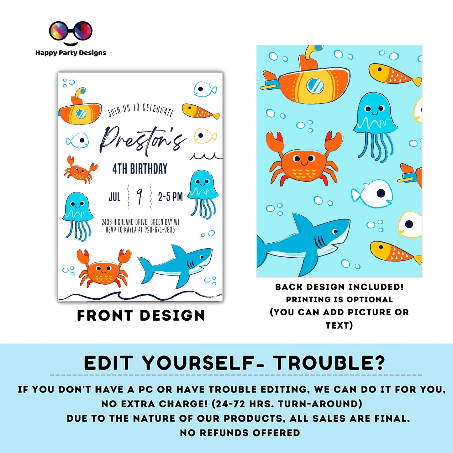 Ocean Invitation | Editable Ocean Invitation | under the sea party | under the sea Evite | boy birthday | any age | editable on line #K106