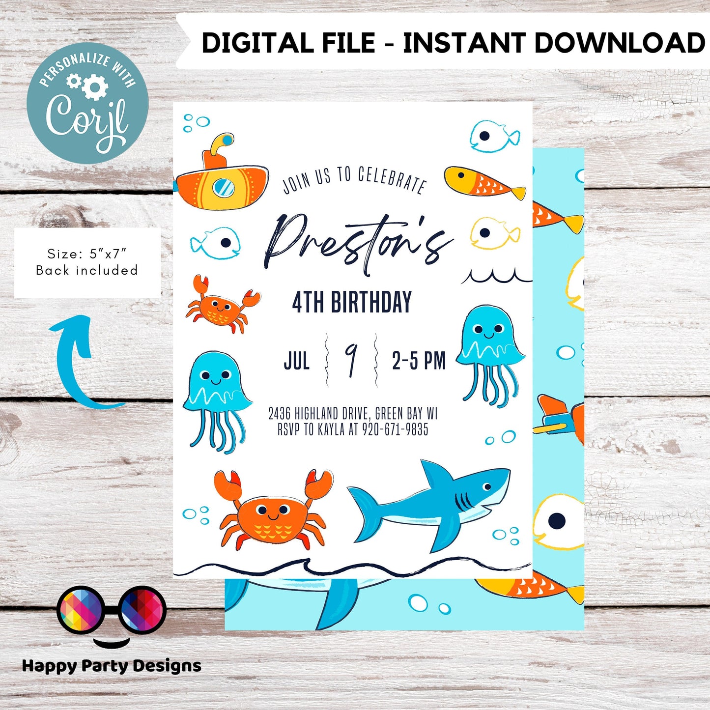 Ocean Invitation | Editable Ocean Invitation | under the sea party | under the sea Evite | boy birthday | any age | editable on line #K106