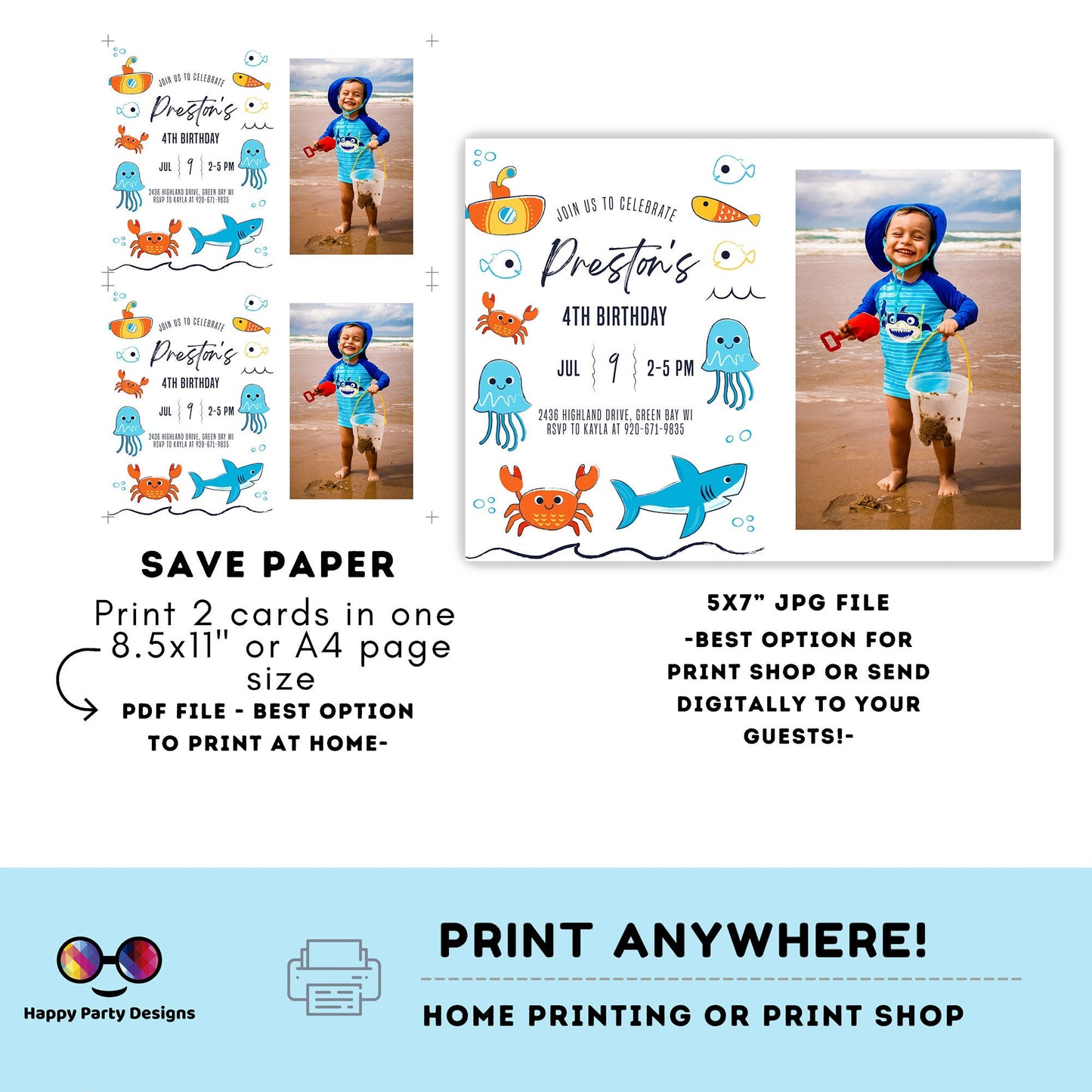 Ocean Invitation with picture | Editable Ocean Invitation | under the sea party | minimalist boy birthday | any age | editable on line #K106
