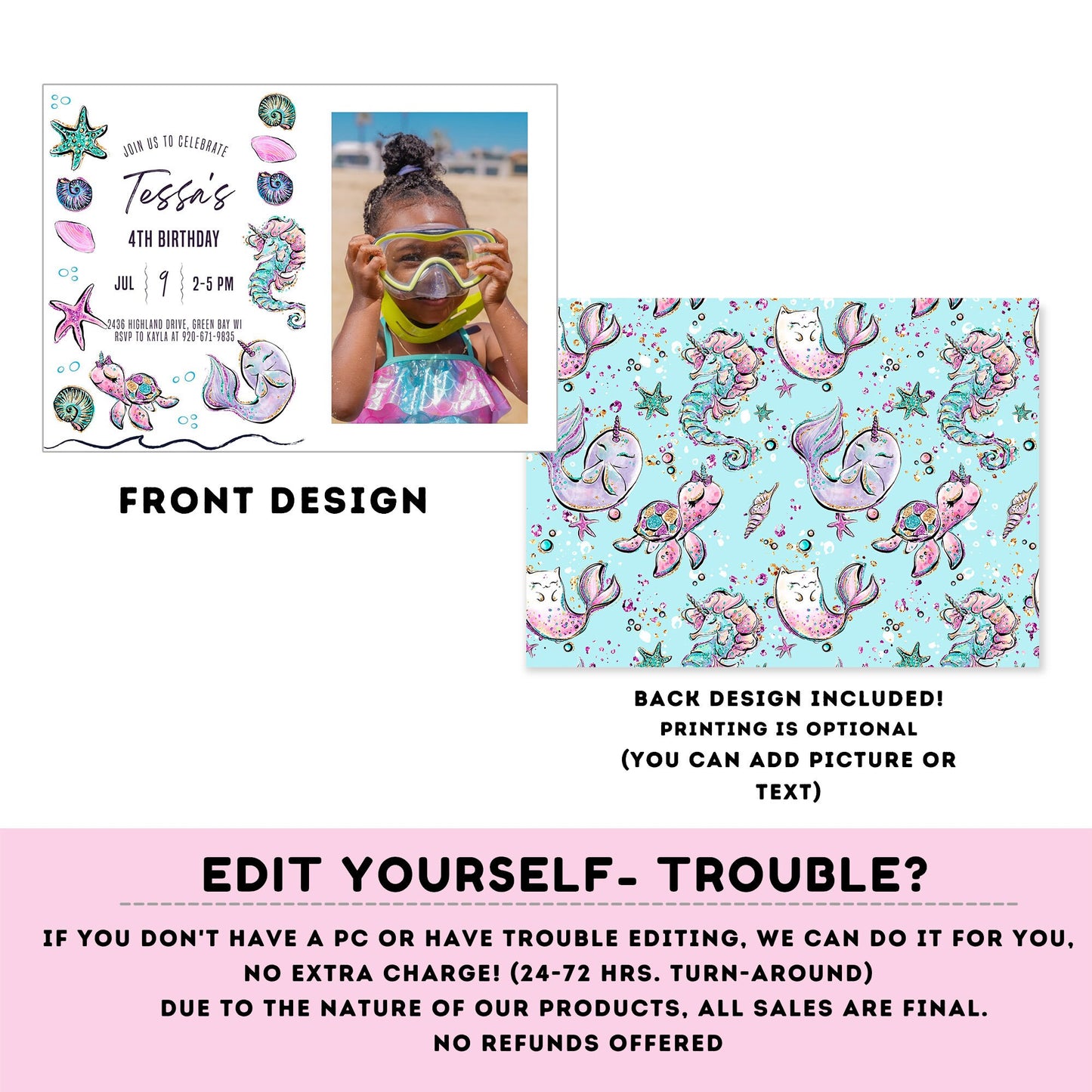 Ocean Invitation whit picture | Editable Ocean Invitation | under the sea party | girl birthday | any age | editable on line #K107