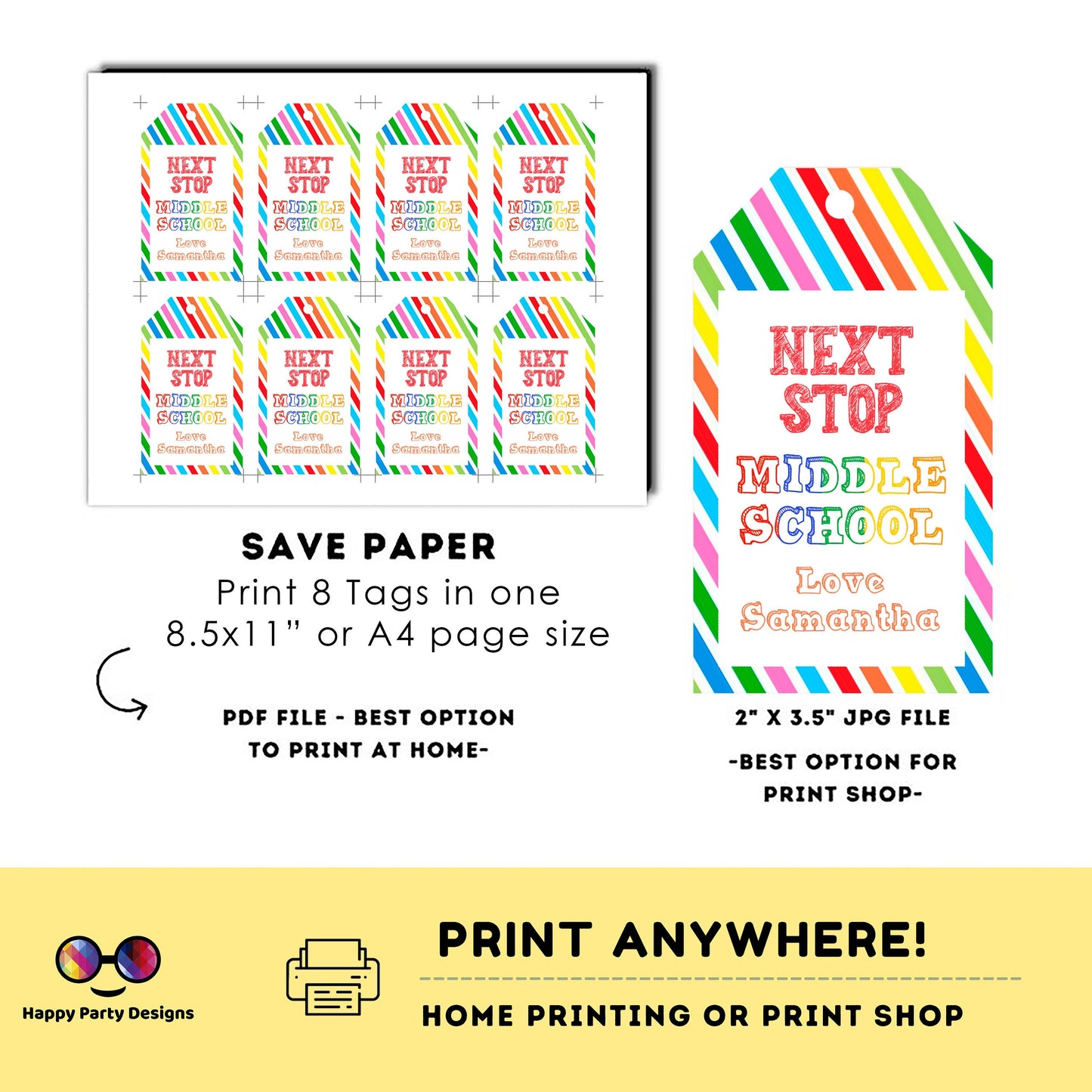 Editable Next Stop Middle School Cards Tags | School Gift Tags | Last day of Elementary School | Fifth Grade | 5th grade | Graduation #SCH1