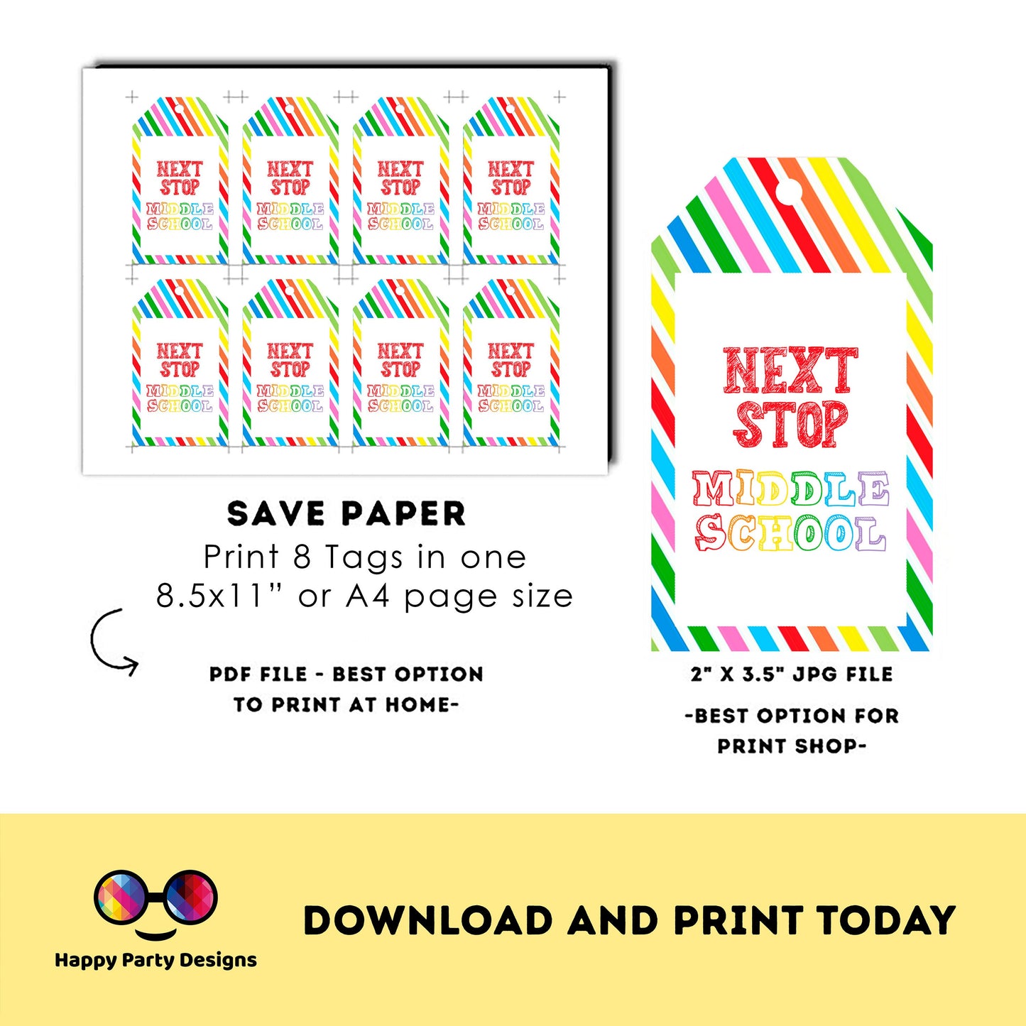 INSTANT DOWNLOAD Next Stop Middle School Cards Tags | School Gift Tags | Last day of Elementary School | 5th grade | Graduation #SCH1