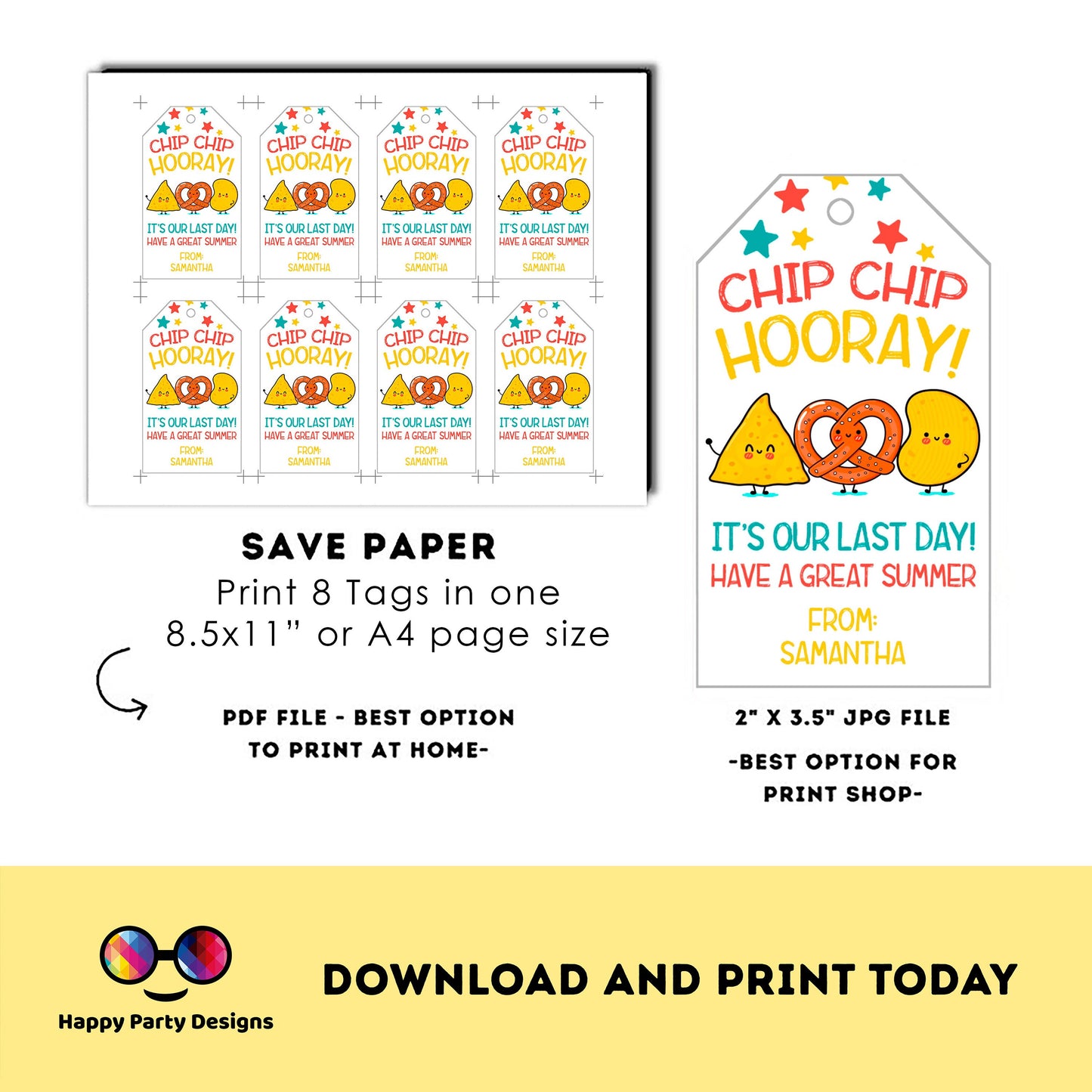 Instant download Last Day of School Snack Tag | Classroom Treat Tag | Chip Bag Tag End of School Year | Gift Tag Summer PTO PTA Card | #SCH1