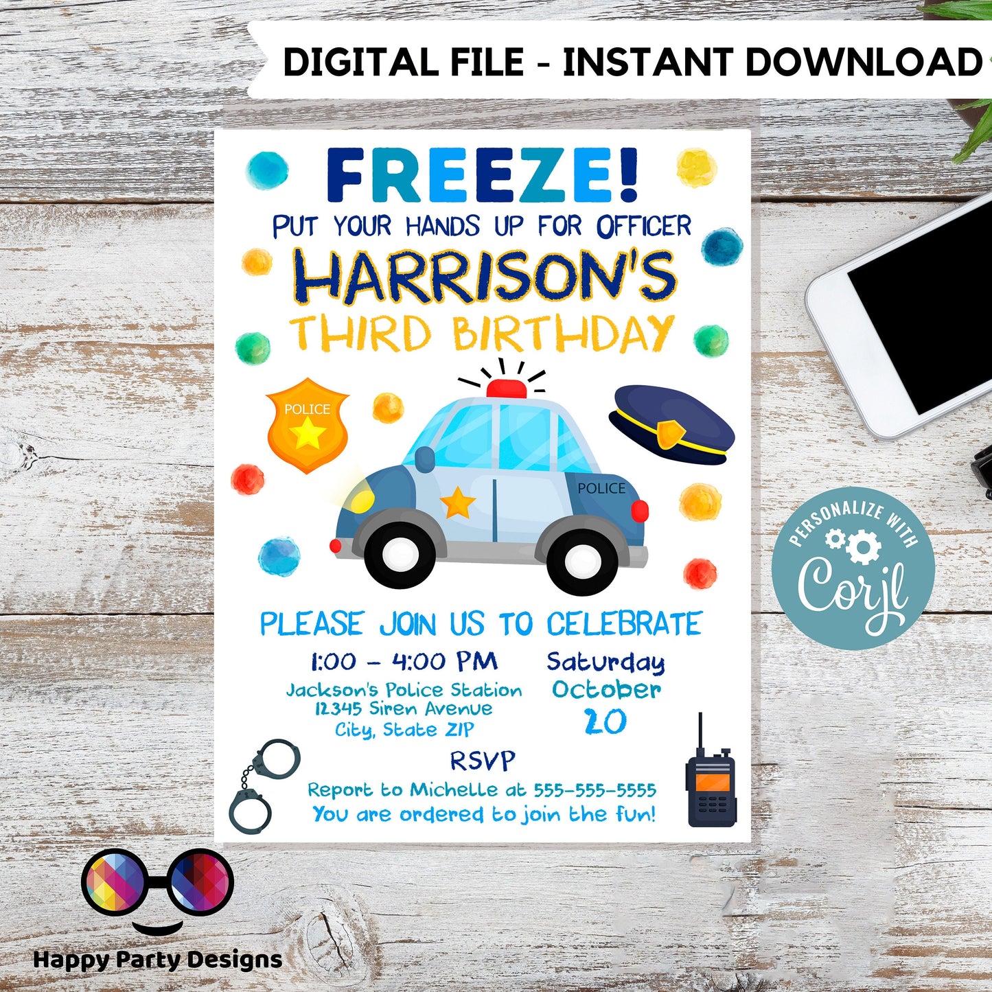 editable police birthday invitation template | Police invite | Police Invitations | Instant Download #K111