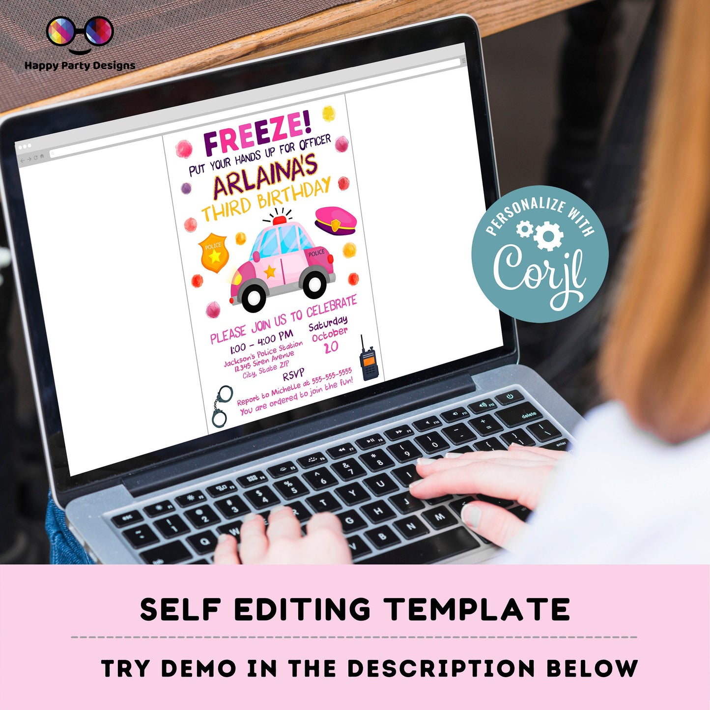 editable police birthday invitation template | Police invite | Police Invitations | Instant Download #K112