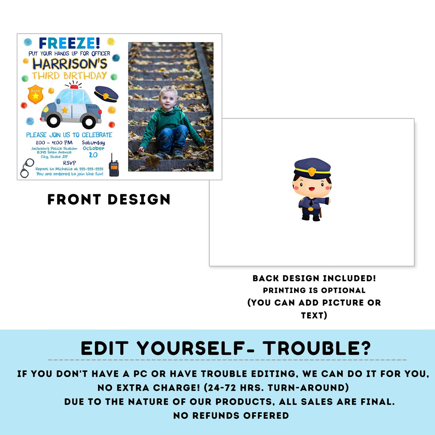 editable police birthday invitation with photo template | Police invite | Police Invitations | Instant Download #K111