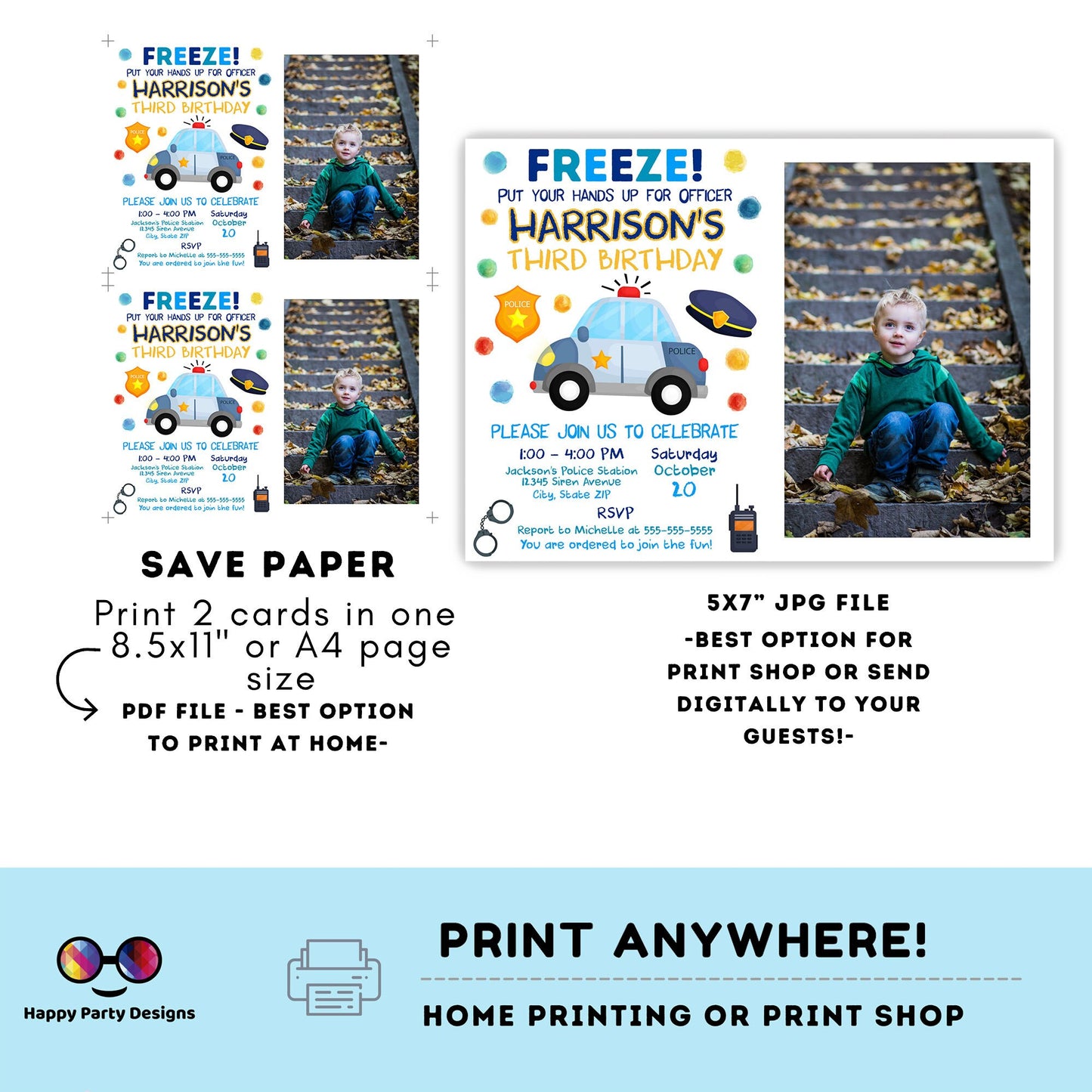 editable police birthday invitation with photo template | Police invite | Police Invitations | Instant Download #K111