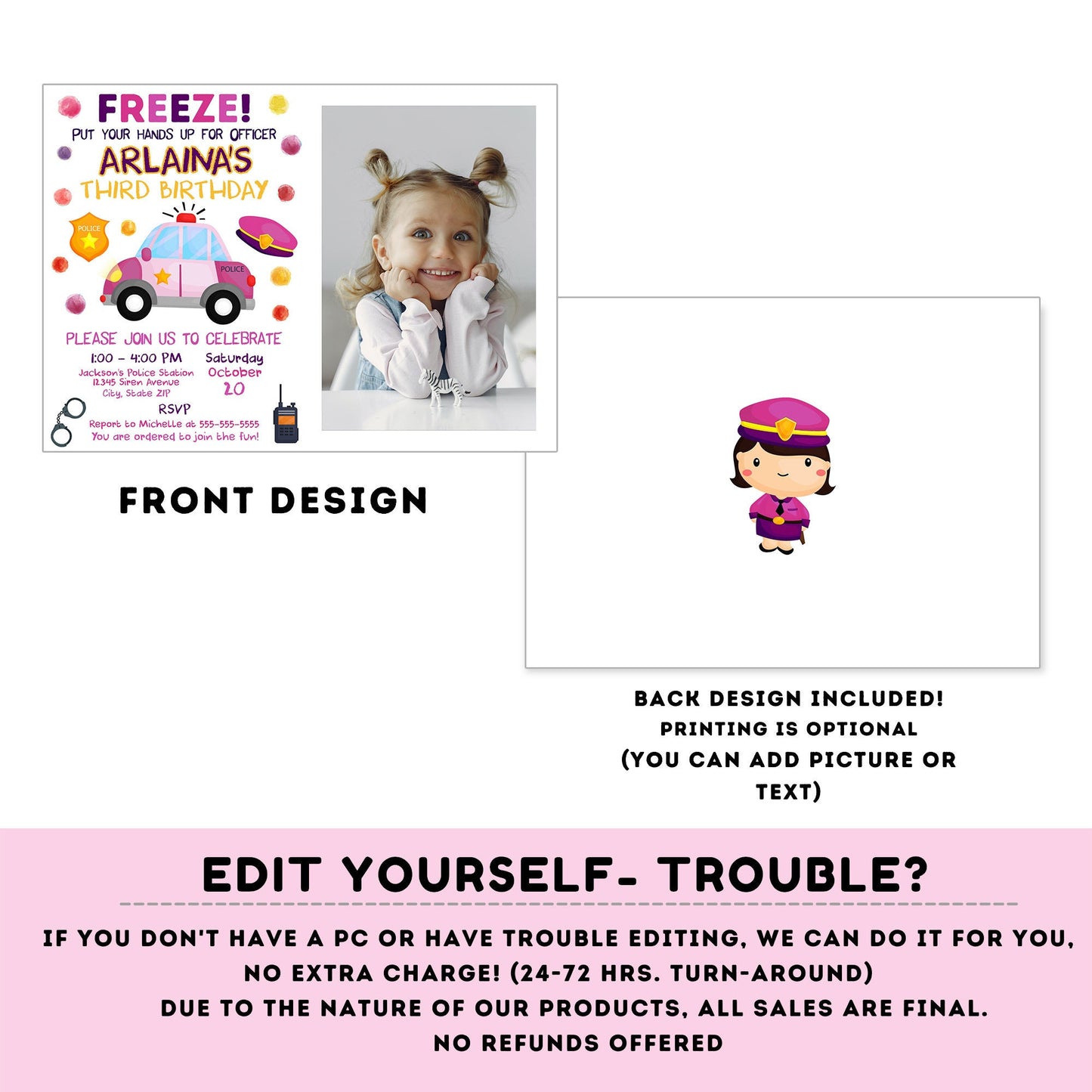 editable police birthday invitation with photo template | Police invite | Police Invitations | Instant Download #K112