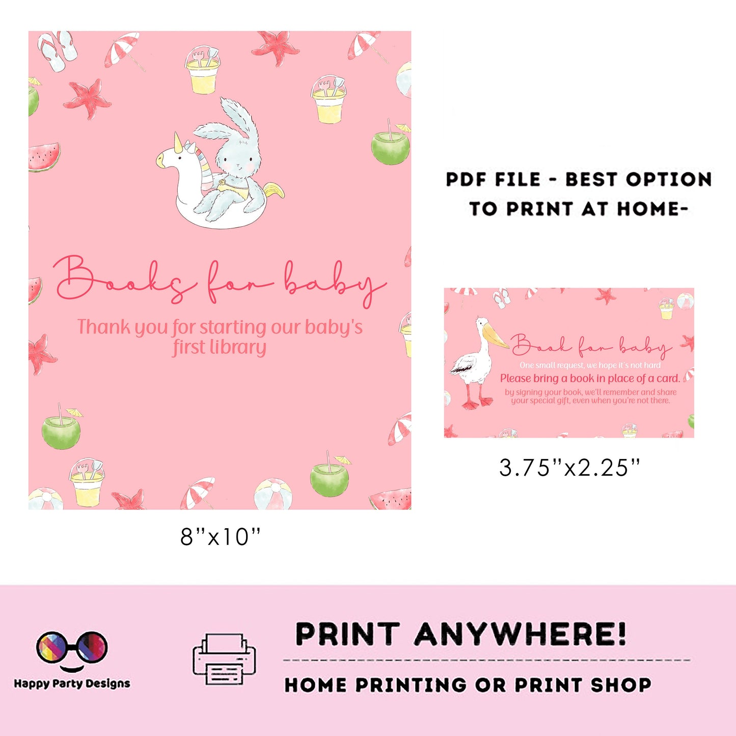 Books for baby Sign | Instant download | book for baby card | book request | baby girl | baby shower Sign | pool | summer baby shower #B2