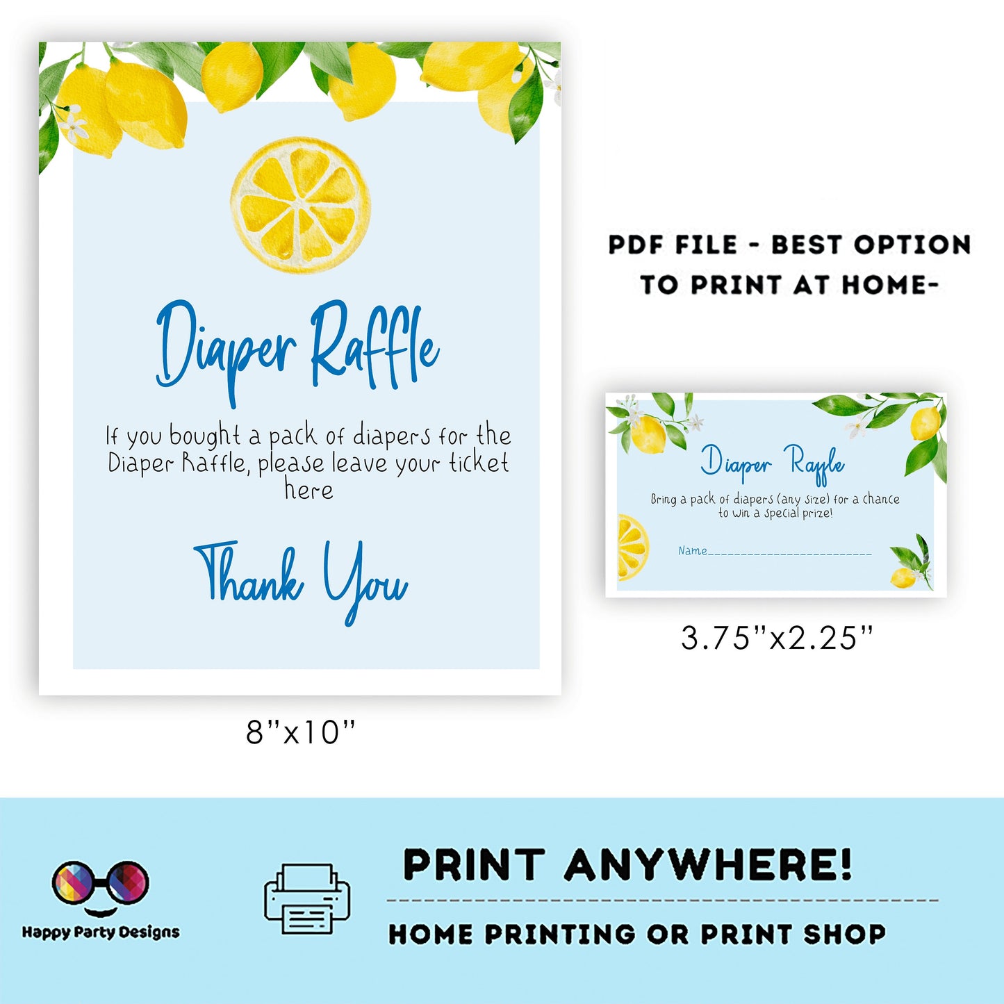 Lemons Diaper raffle shower Sign | Instant download | diaper raffle card | diaper request | baby boy | baby shower Sign | summer shower #B9