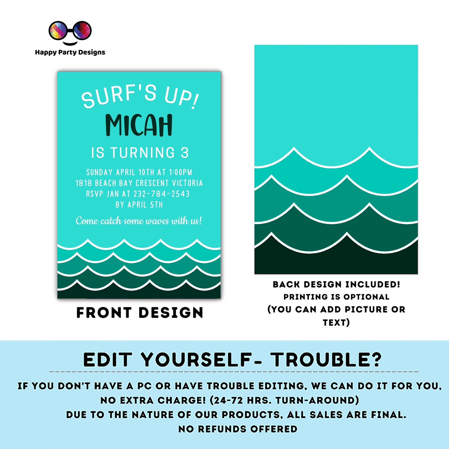 Ocean Invitation | minimalist Ocean Themed Birthday Party Invitation | Editable Ocean Invitation | surfing party | under the sea Evite #K113