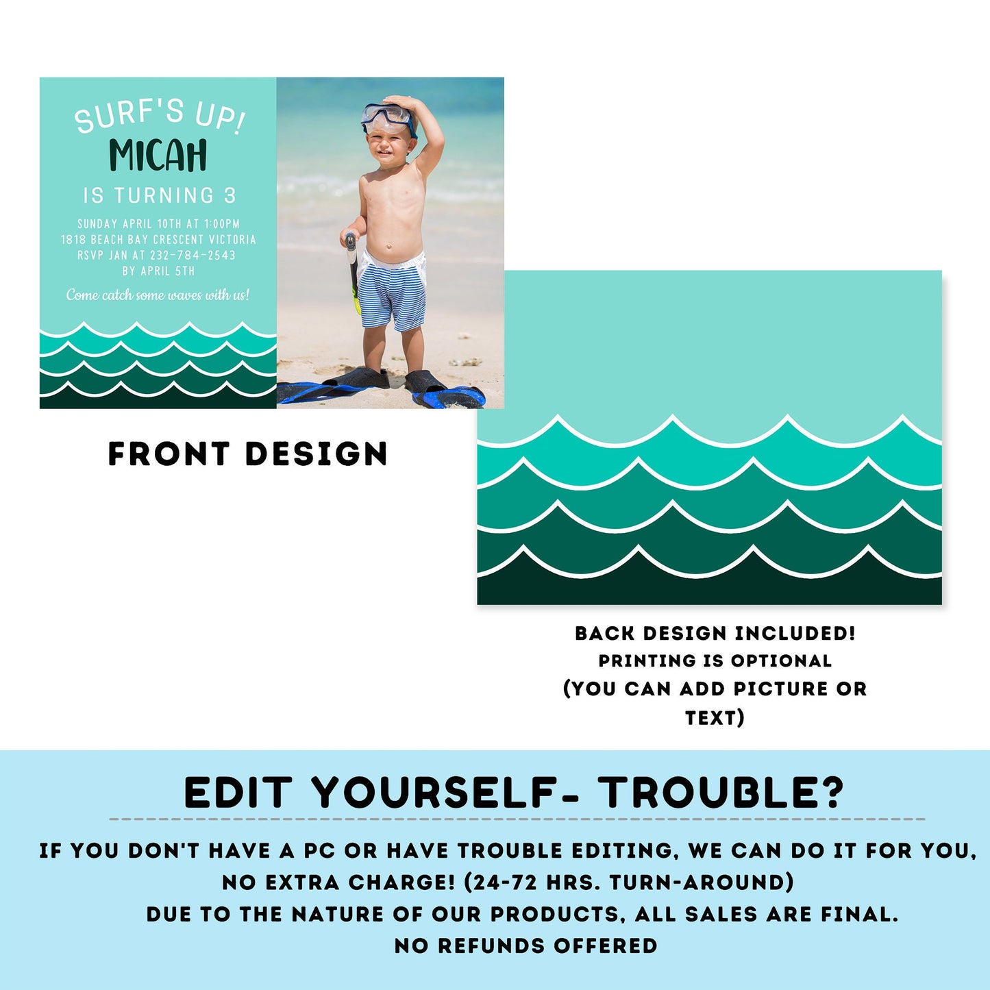 Ocean Invitation with picture | minimalist Ocean Birthday Party Invitation | Ocean Invitation | surfing party | under the sea Evite #K113
