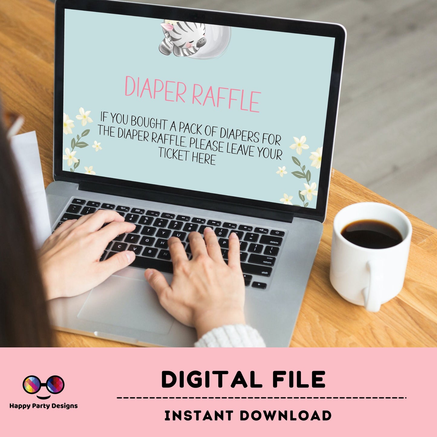 Zebra diaper raffle Sign | Instant download | diaper request | baby girl | baby shower Sign | safari baby shower #B24