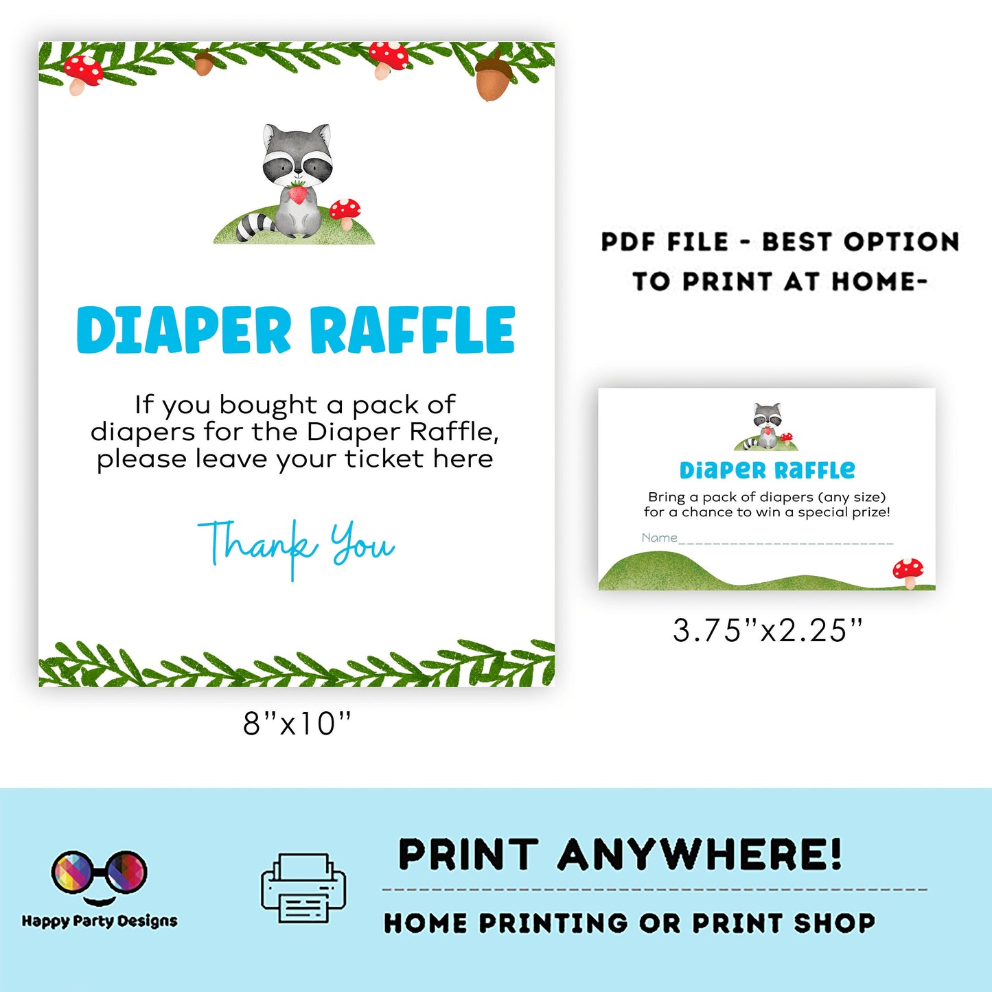 Diaper raffle woodland baby shower Sign | Instant download | diaper request | baby boy | baby shower Sign | woodland shower #B23