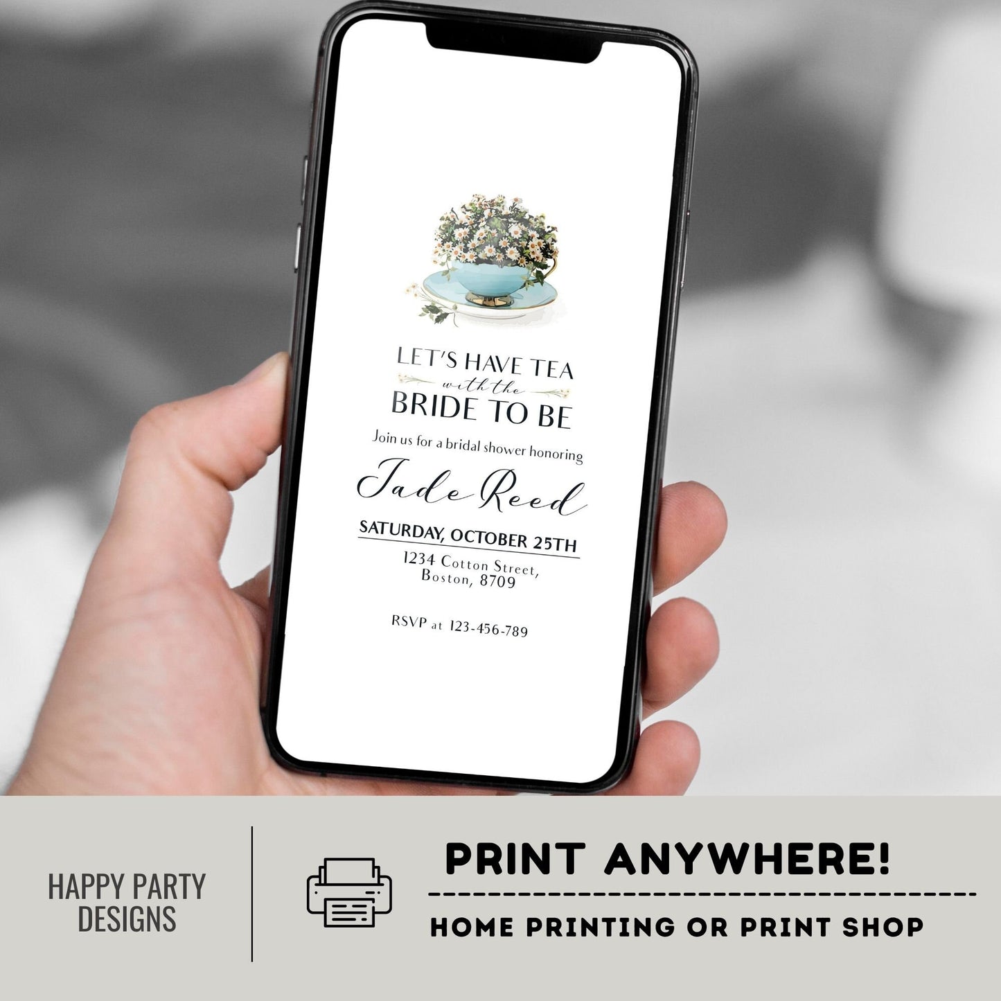 Bridal Shower Tea Party Invitation Template | Printable Bridal Tea Shower Invite | Bridal Brunch | Bridal shower invitation template #W2