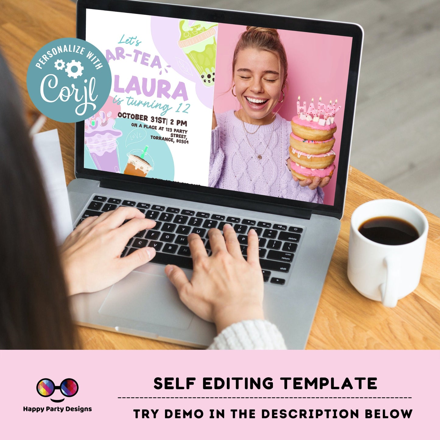 Tea Party birthday Invitation with photo | tea Invite | Boba Tea Party Invitation | Bubble Tea Invite | Par-Tea Invitation #K121