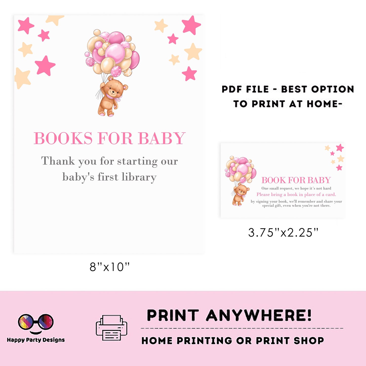 Teddy bear Books for baby Sign | Instant download | book request | baby girl | baby shower Sign | bear and balloons baby shower #B21
