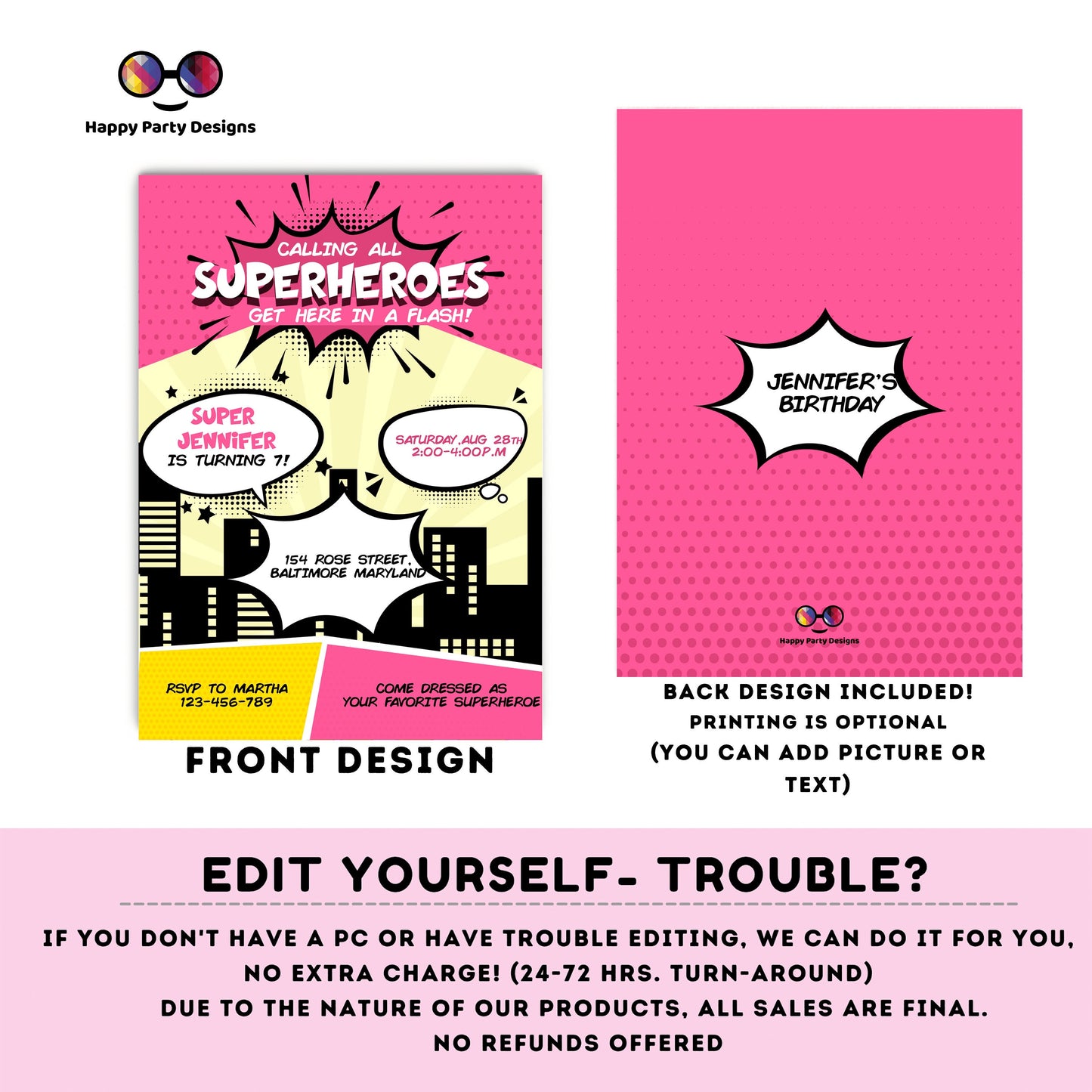 Girl Superhero Invitation | Girl Superhero Comic Birthday Invite | Birthday girl | Girl Superhero Birthday Invitation #K129